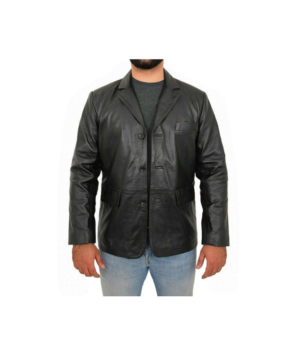 Leather Blazer Coat Double Breasted Black Coat