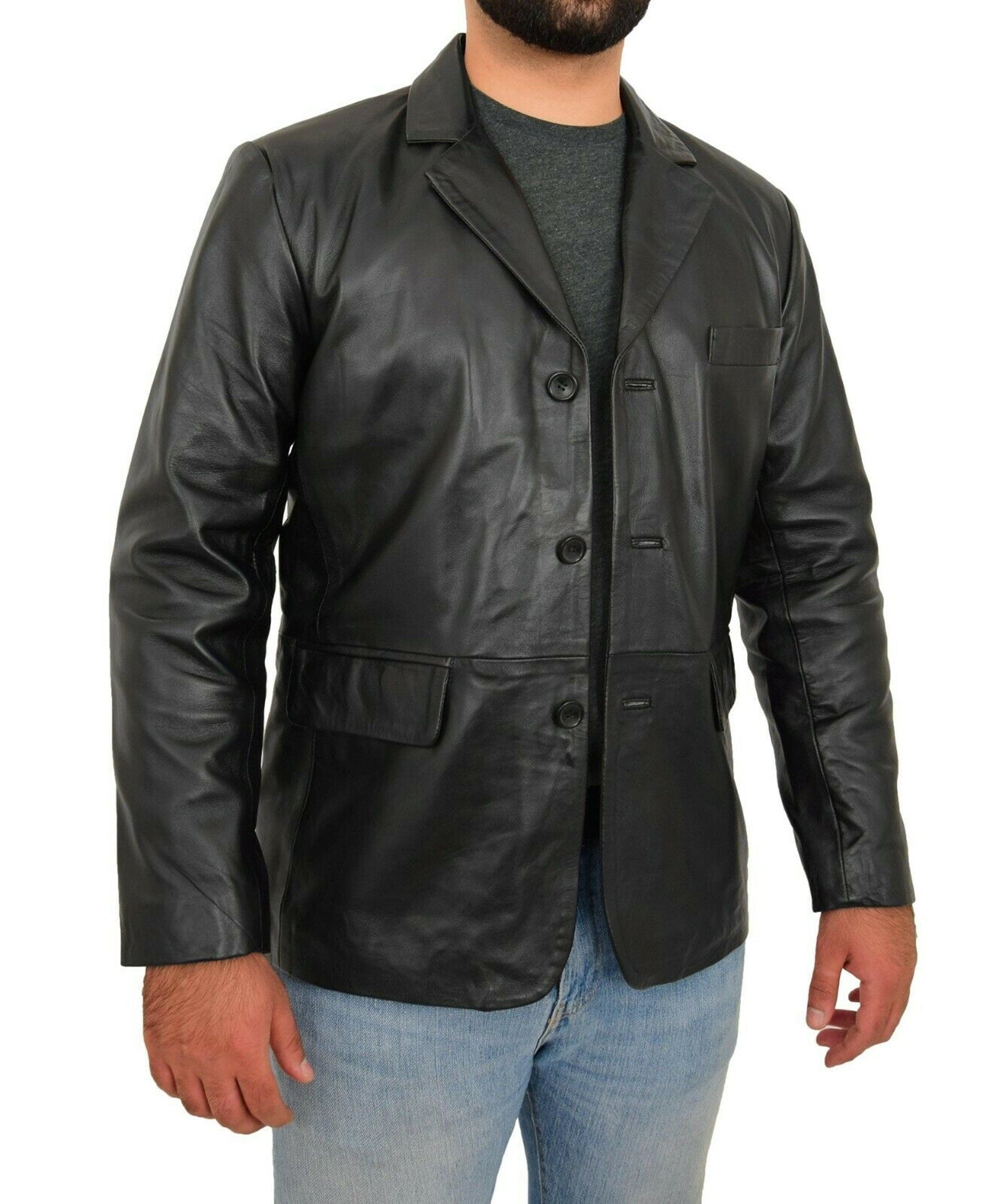 Leather Blazer Coat Double Breasted Black Coat