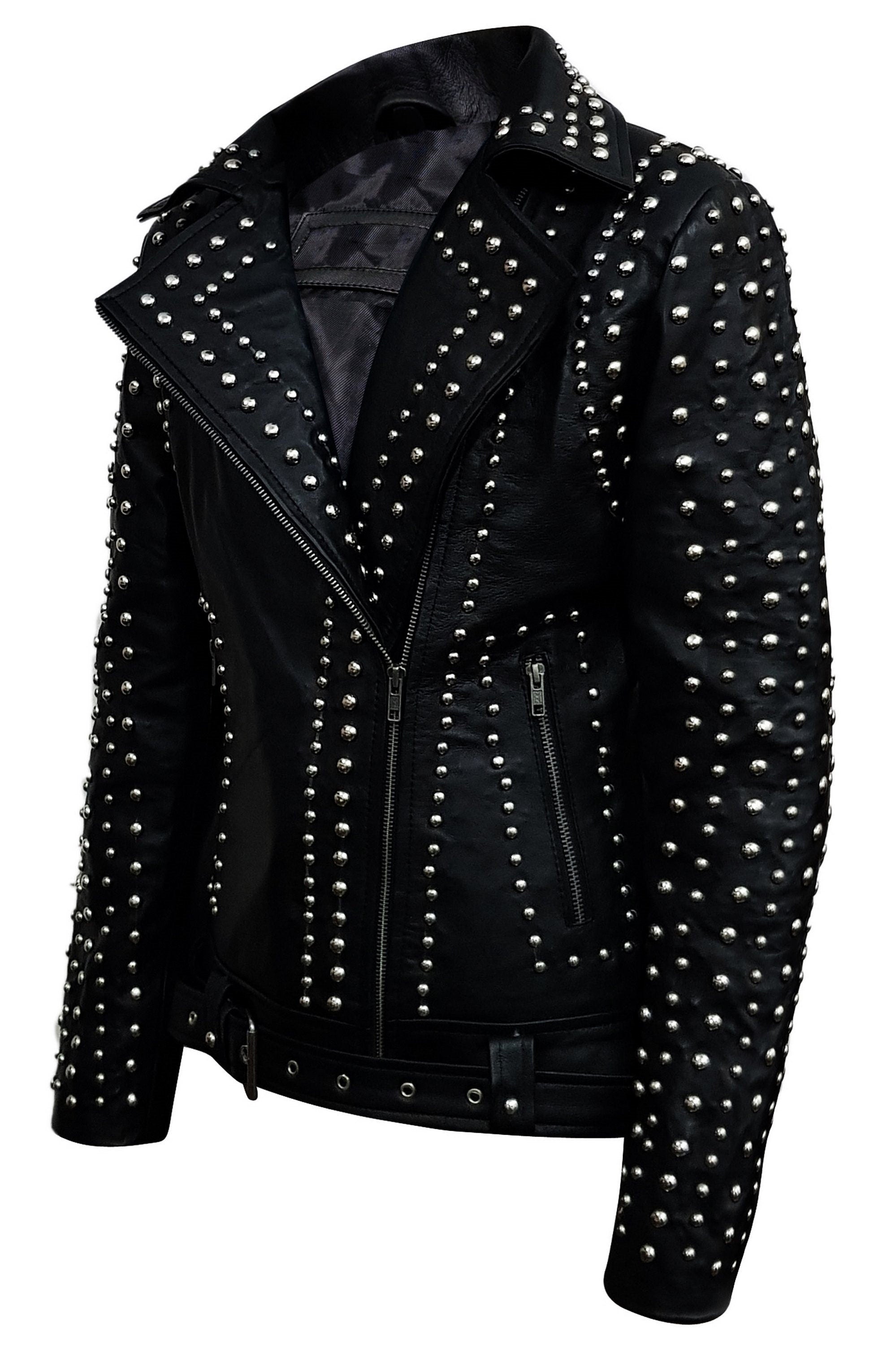 Women Black Rivet Studded Biker Jacket