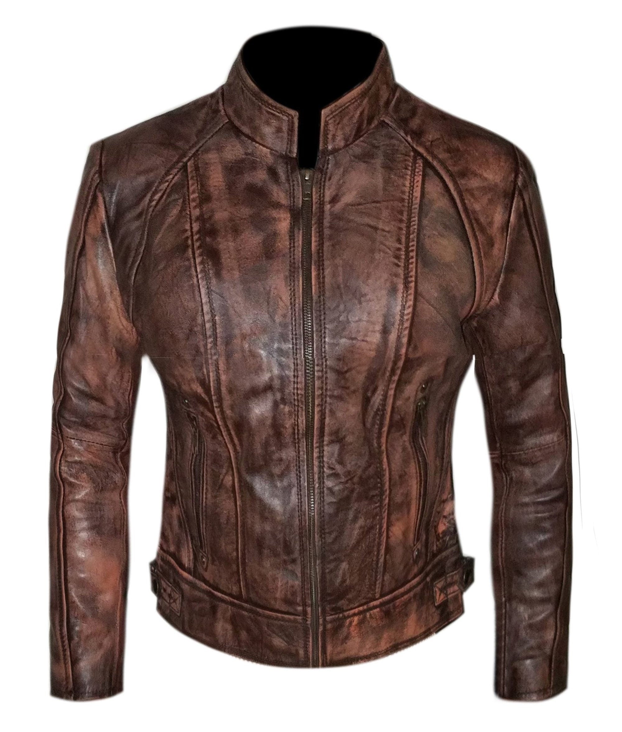 Brown Wax Biker Jacket Women