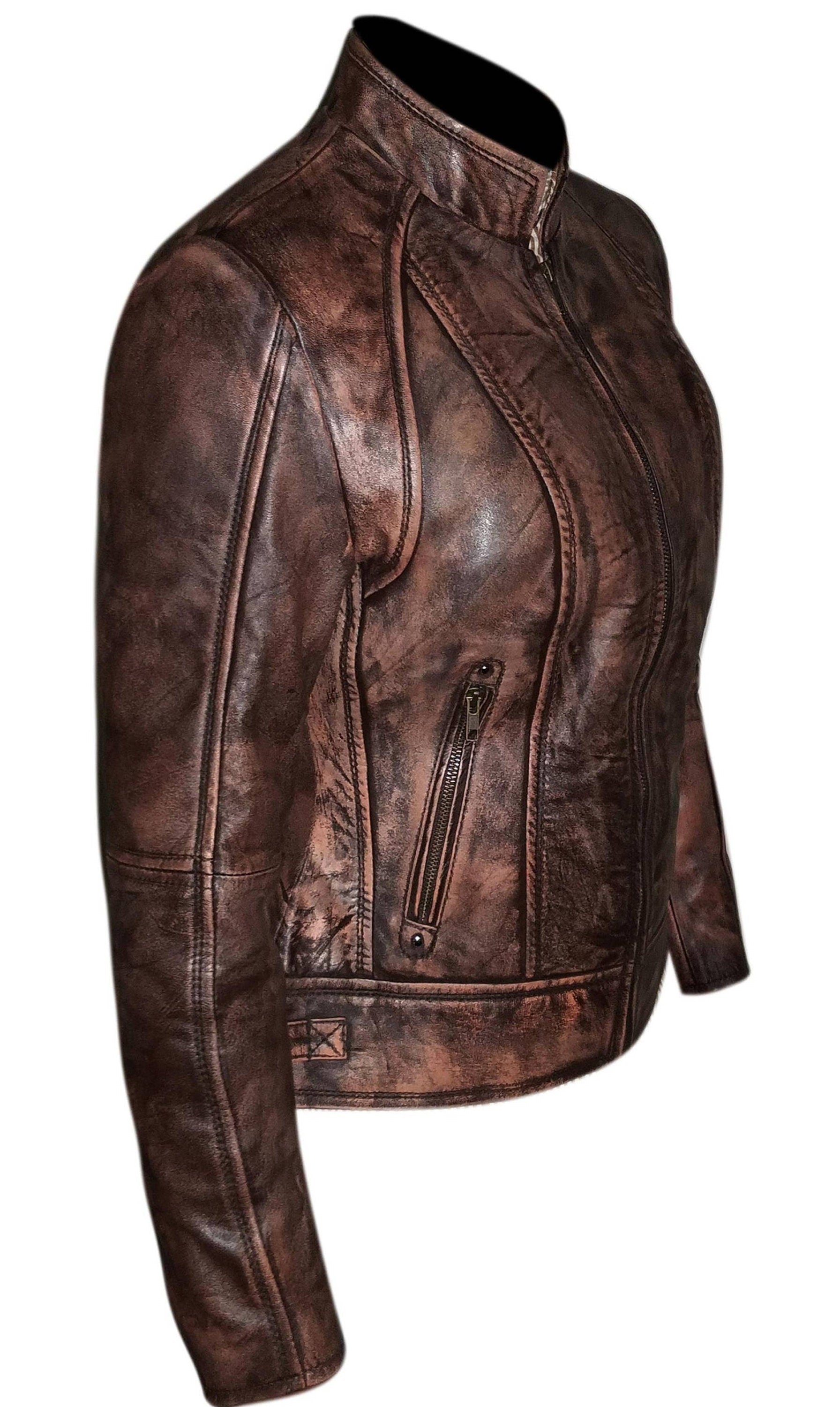 Brown Wax Biker Jacket Women