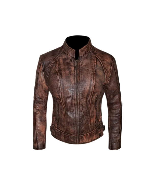 Brown Wax Biker Jacket Women