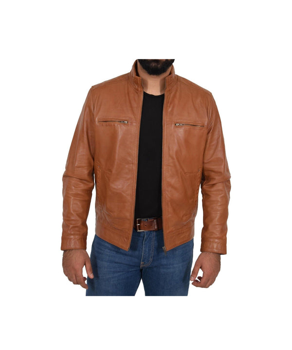 Mens Tan Real Leather Jacket