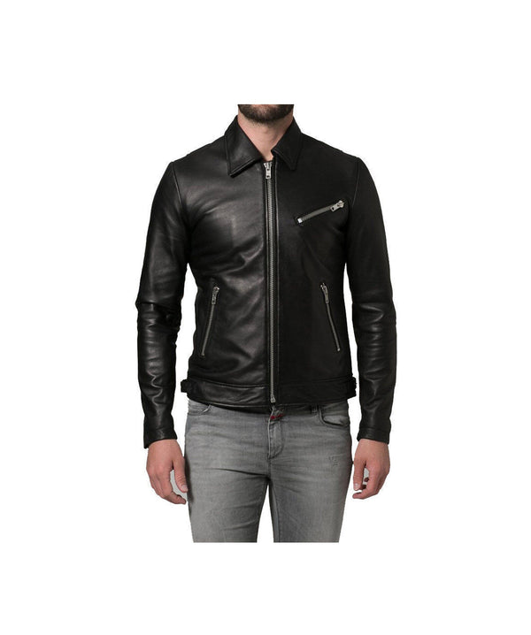 Men's Black Real Leather Collared Shirt