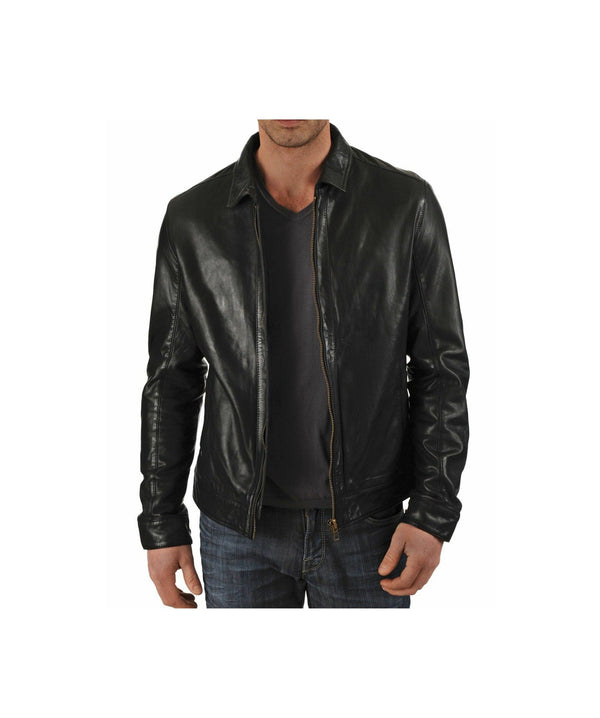 Mens Black Biker Leather Jacket