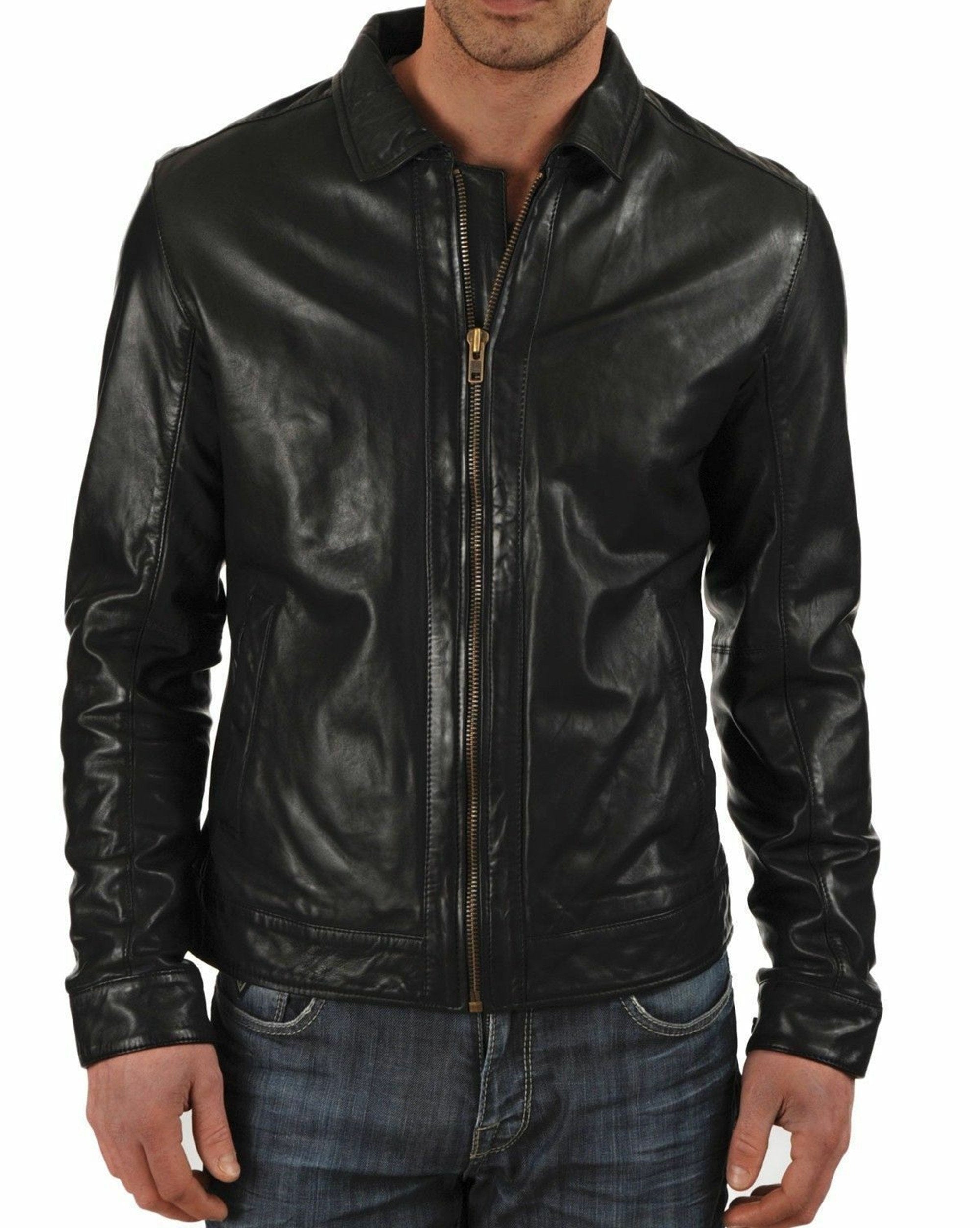 Mens Black Biker Leather Jacket