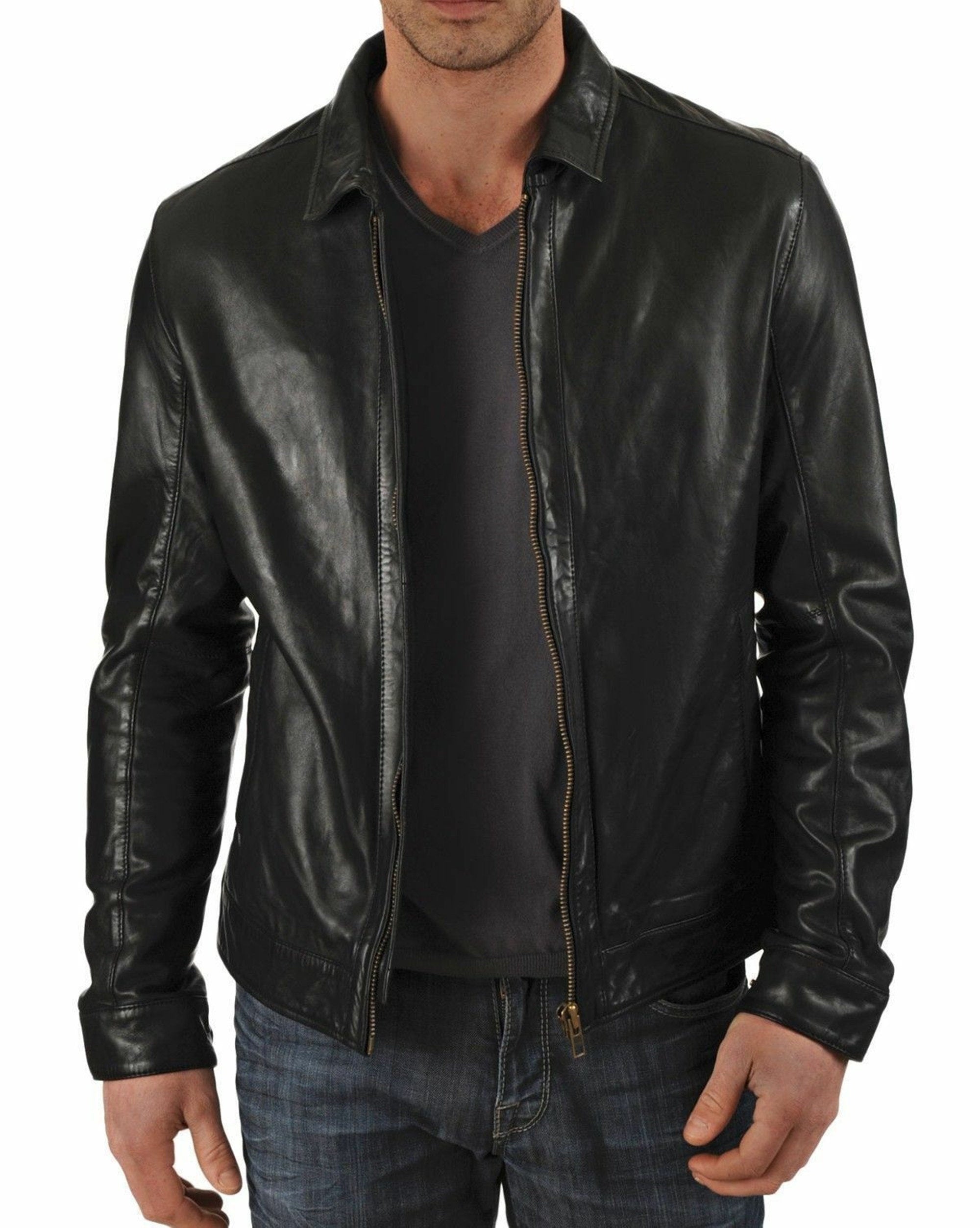Mens Black Biker Leather Jacket