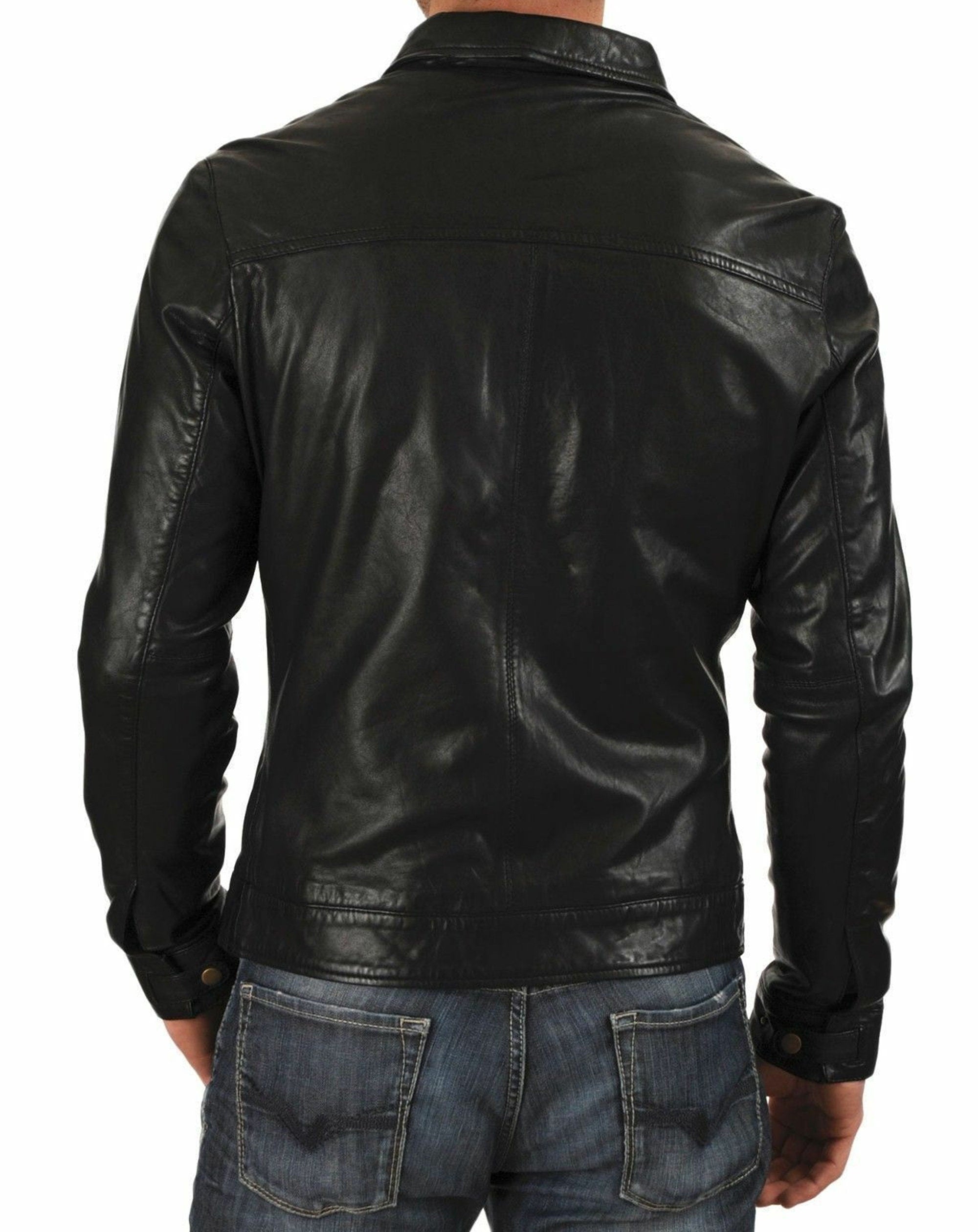 Mens Black Biker Leather Jacket
