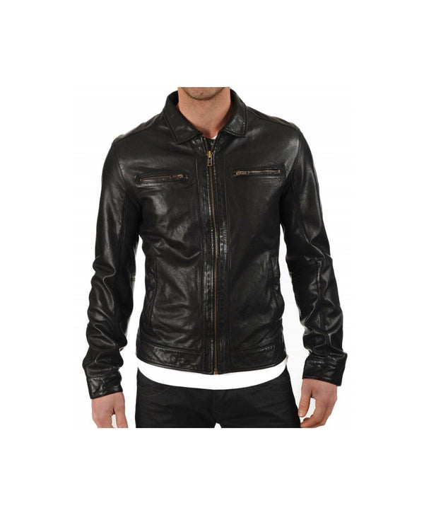 Black Sheepskin Leather Jacket For Mens