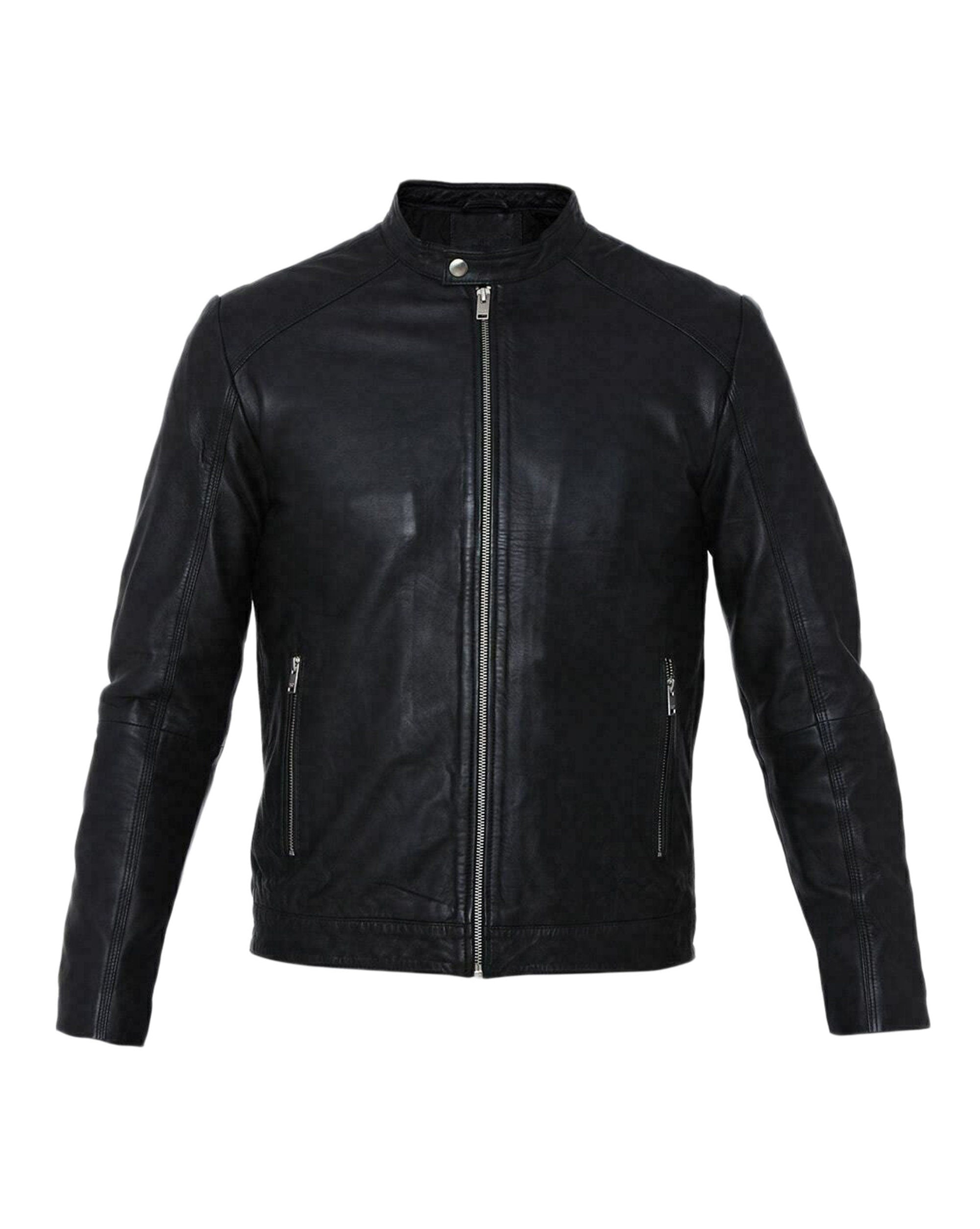 Men Black Sheepskin Leather Jacket For Mens