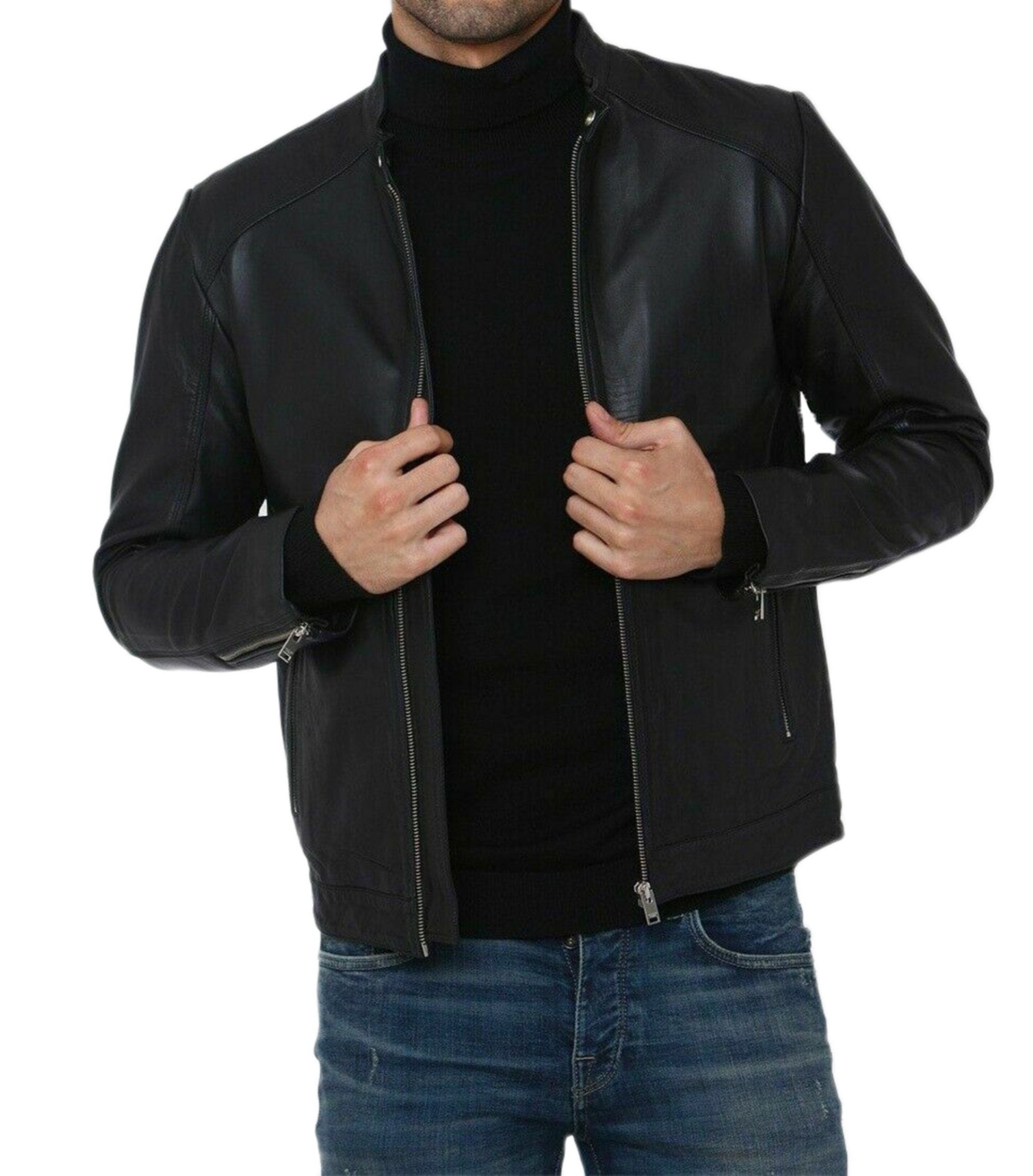 Men Black Sheepskin Leather Jacket For Mens