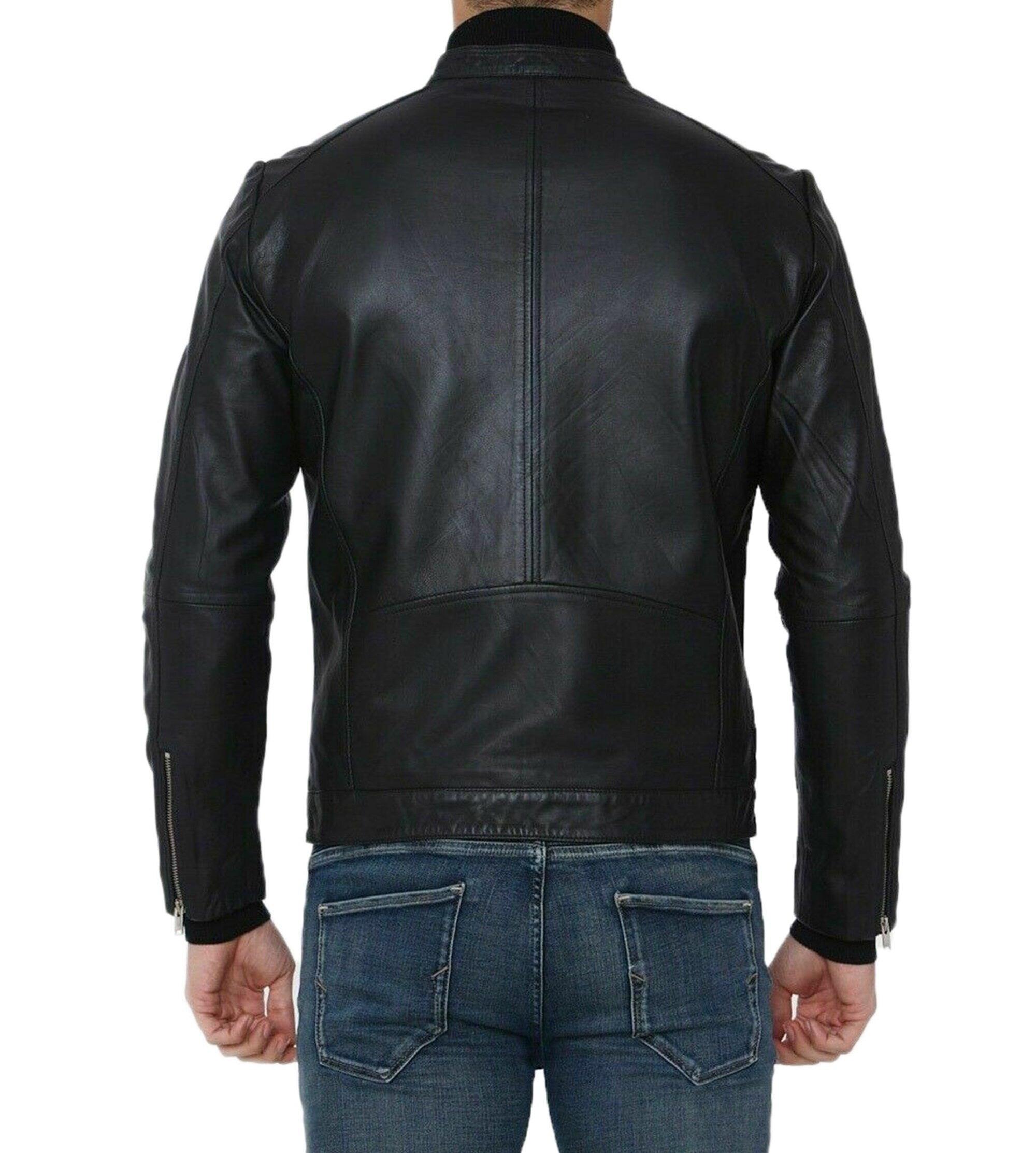 Men Black Sheepskin Leather Jacket For Mens