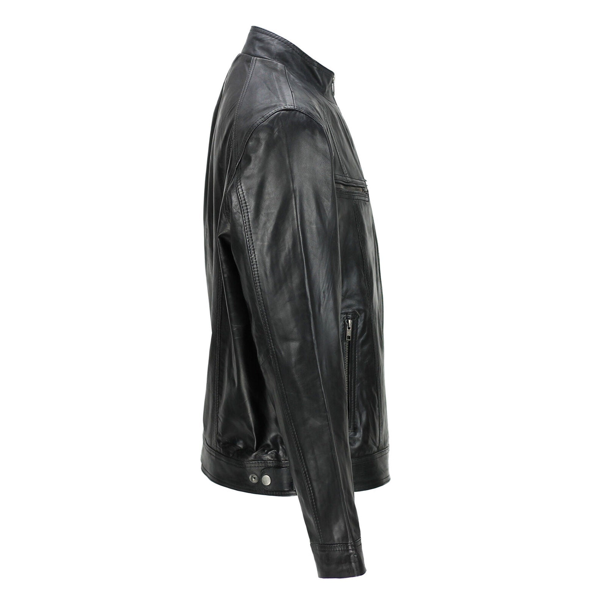 Black Biker Sheepskin Leather Jacket Handmade Black Jacket