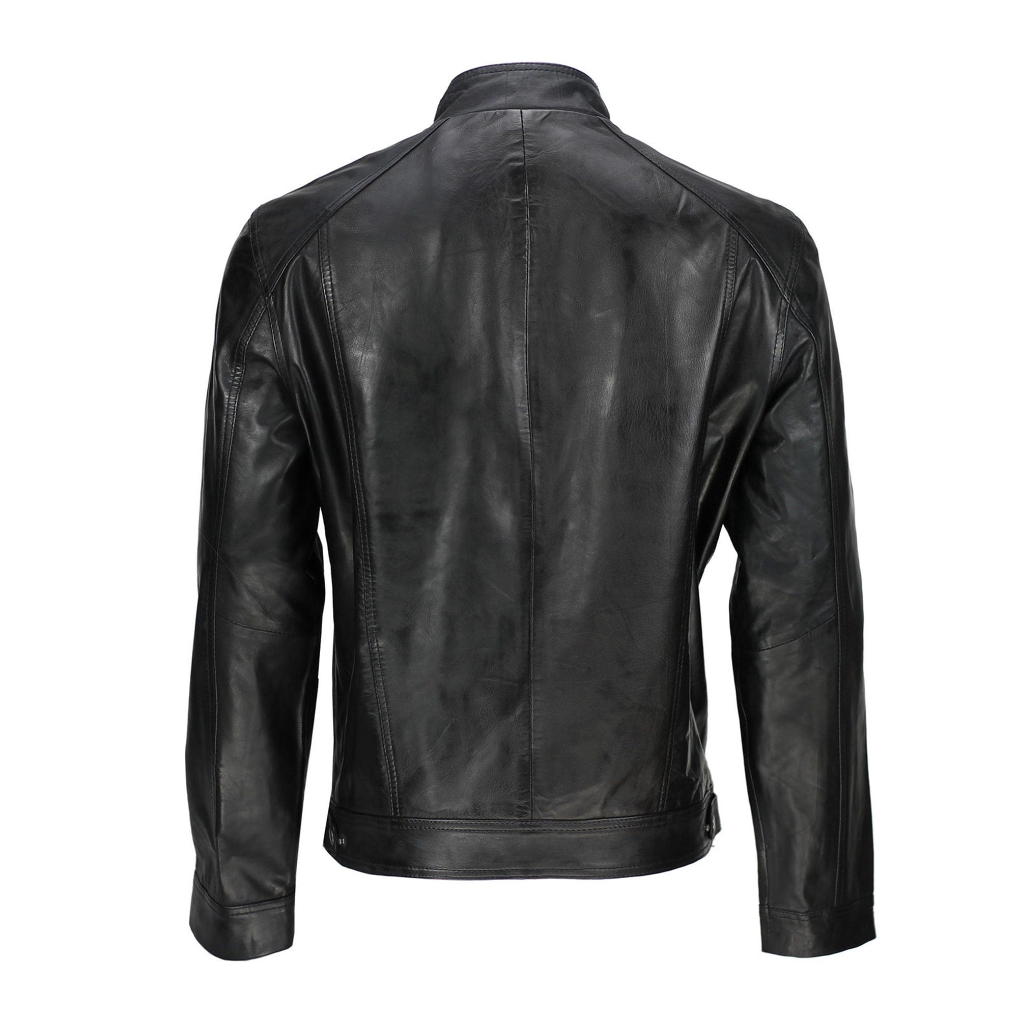 Black Biker Sheepskin Leather Jacket Handmade Black Jacket