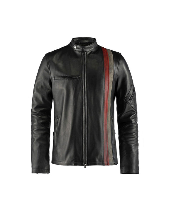 Red & White Wax Leather Stripes Jacket