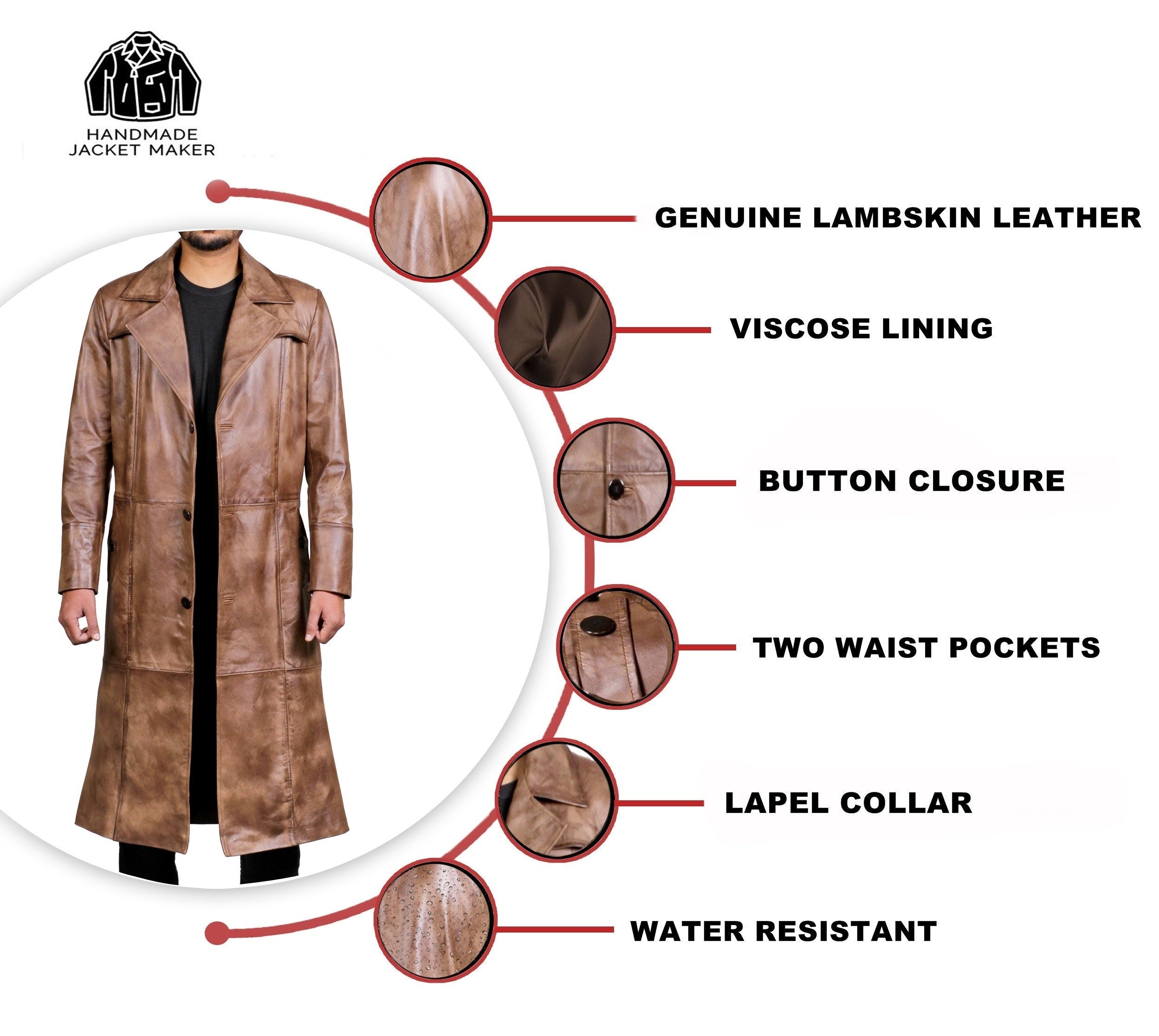 Men Leather Wax Trench Coat