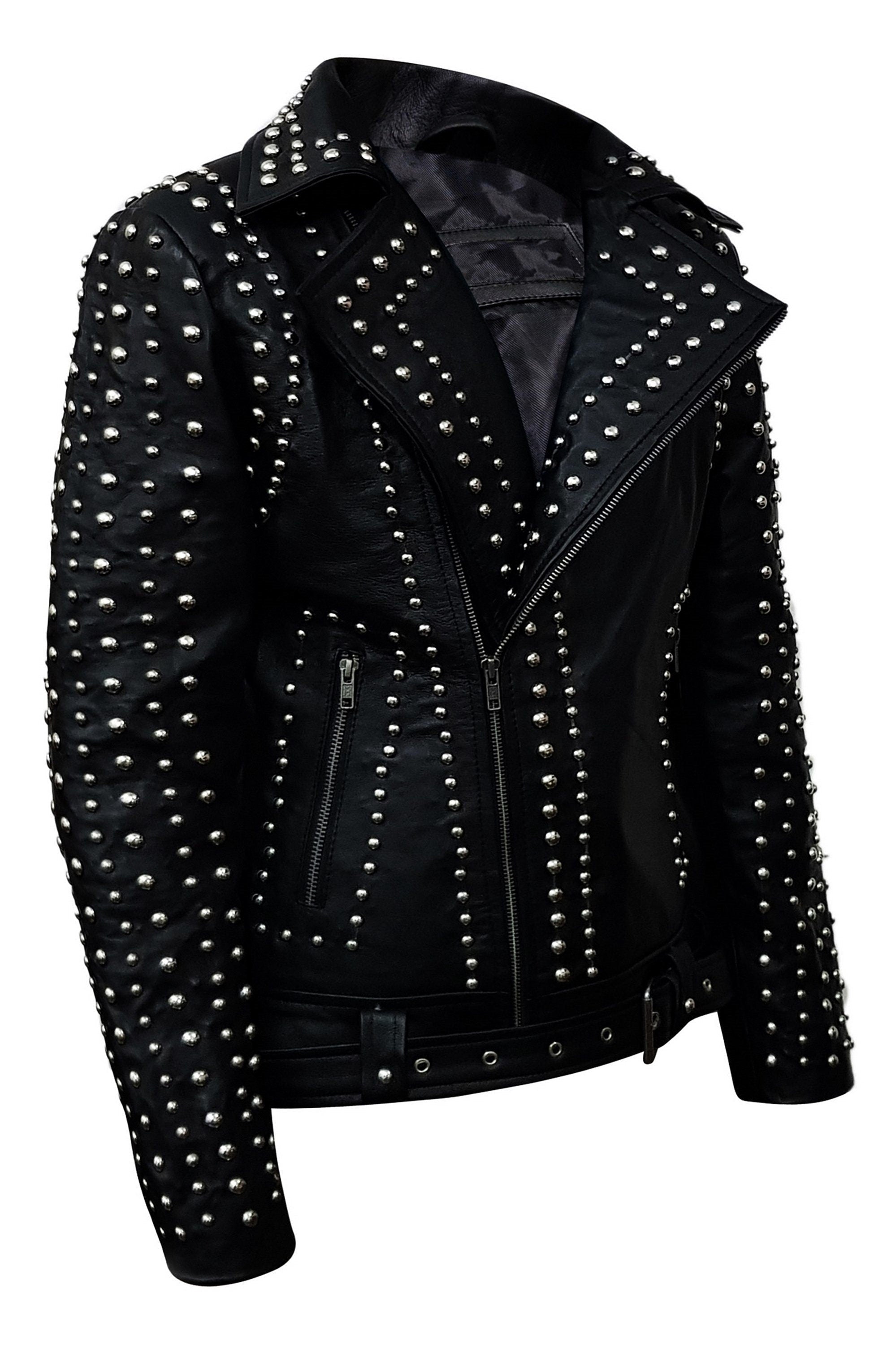 Women Black Rivet Studded Biker Jacket