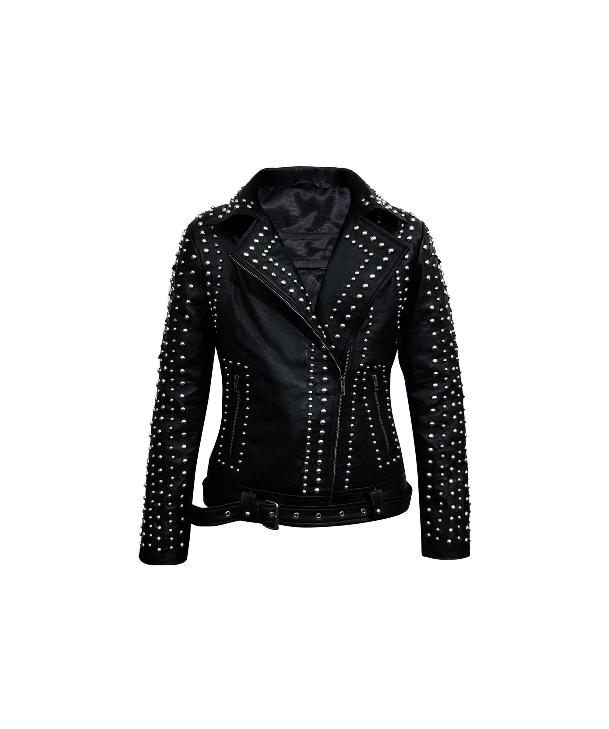 Women Black Rivet Studded Biker Jacket