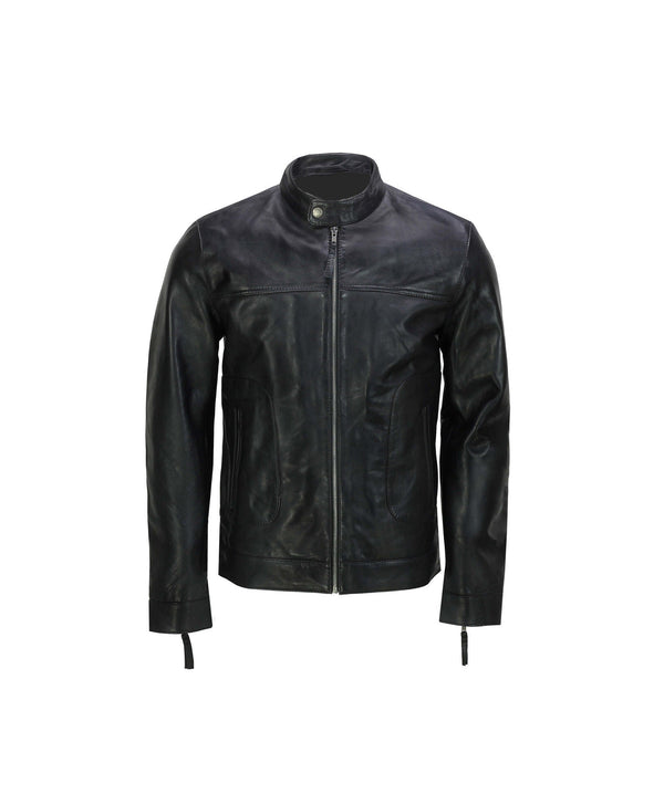 Black  Semi Aniline  Leather Jacket For Men