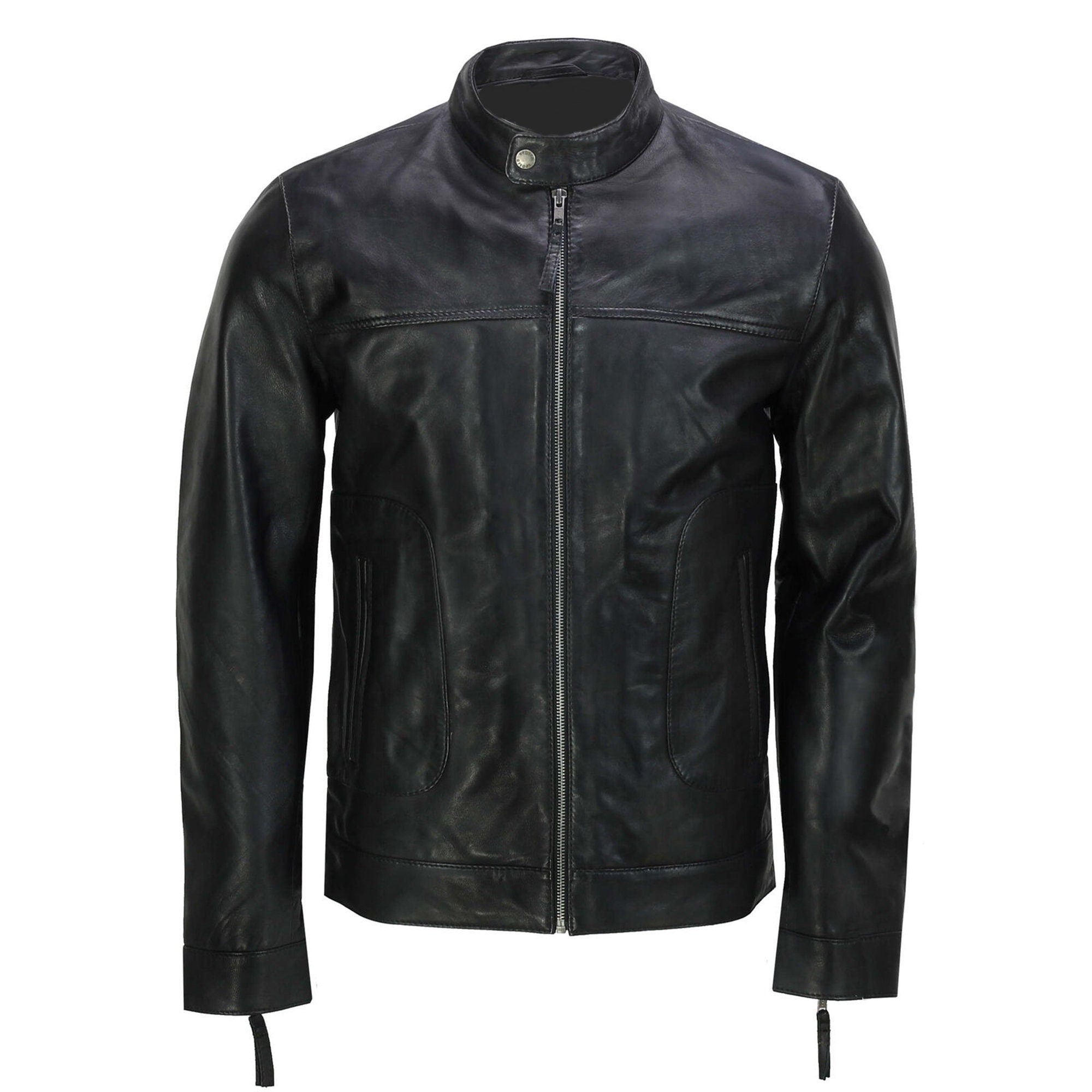 Black  Semi Aniline  Leather Jacket For Men