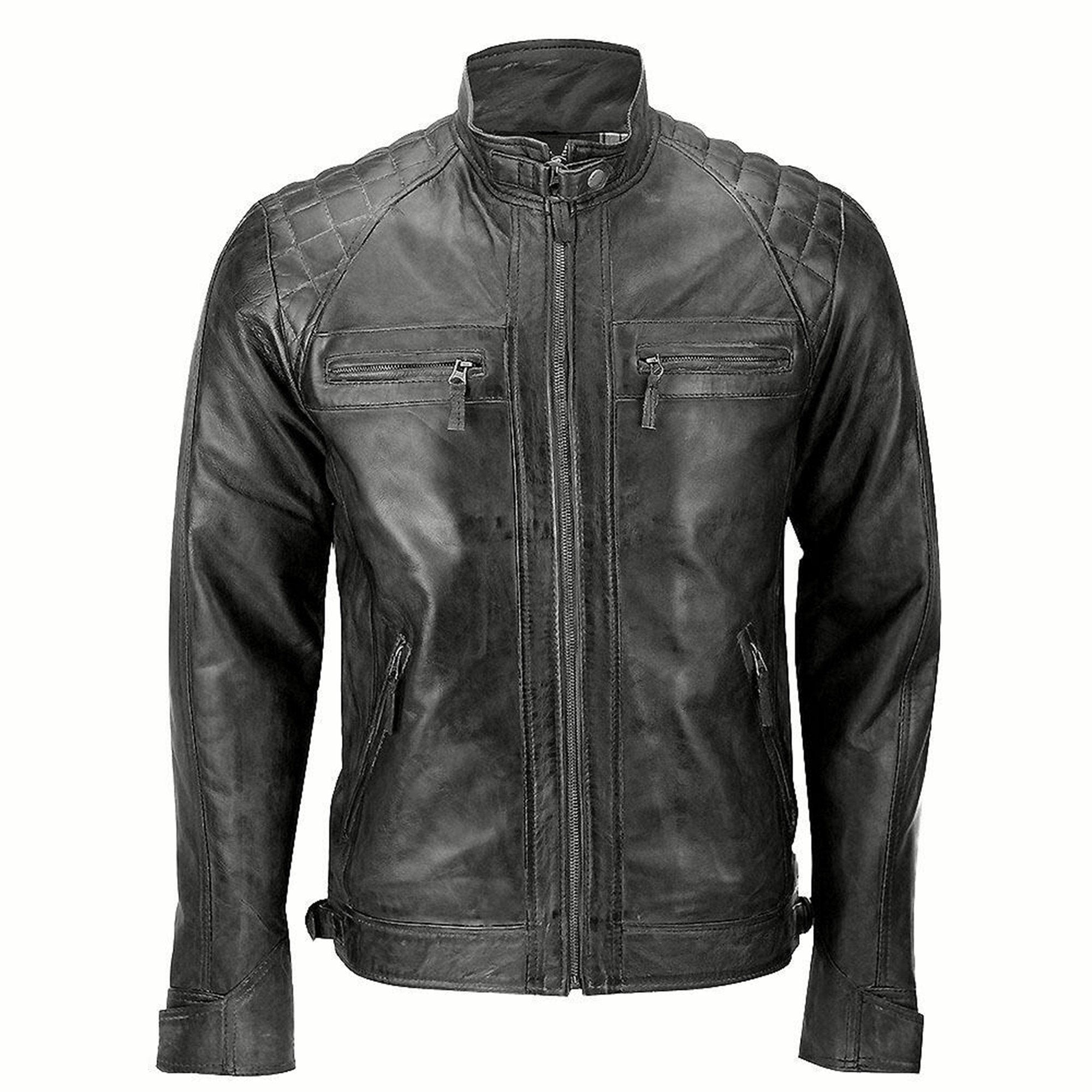 Black Cafe Racer Jacket Quilted Retro Jacket