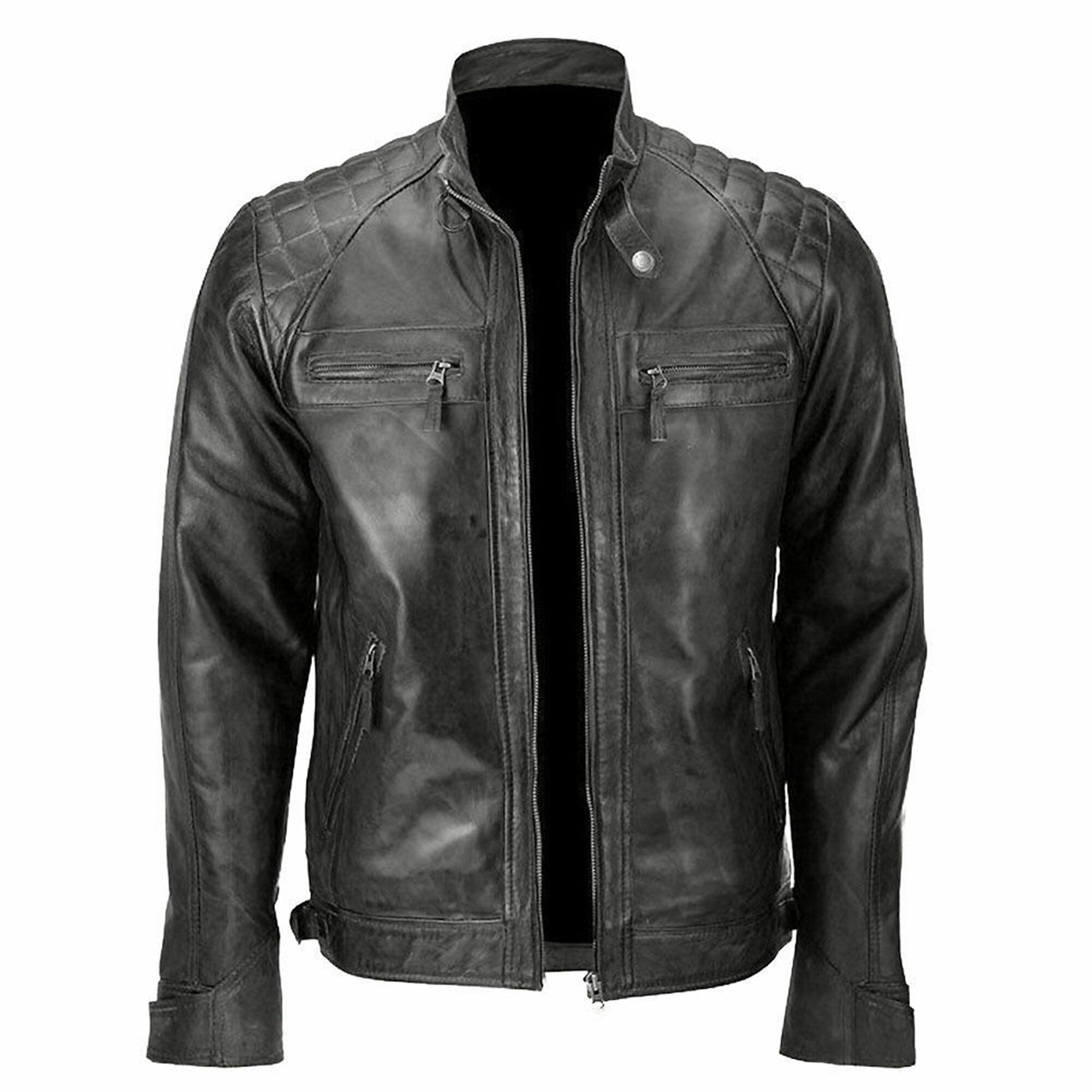 Black Cafe Racer Jacket Quilted Retro Jacket