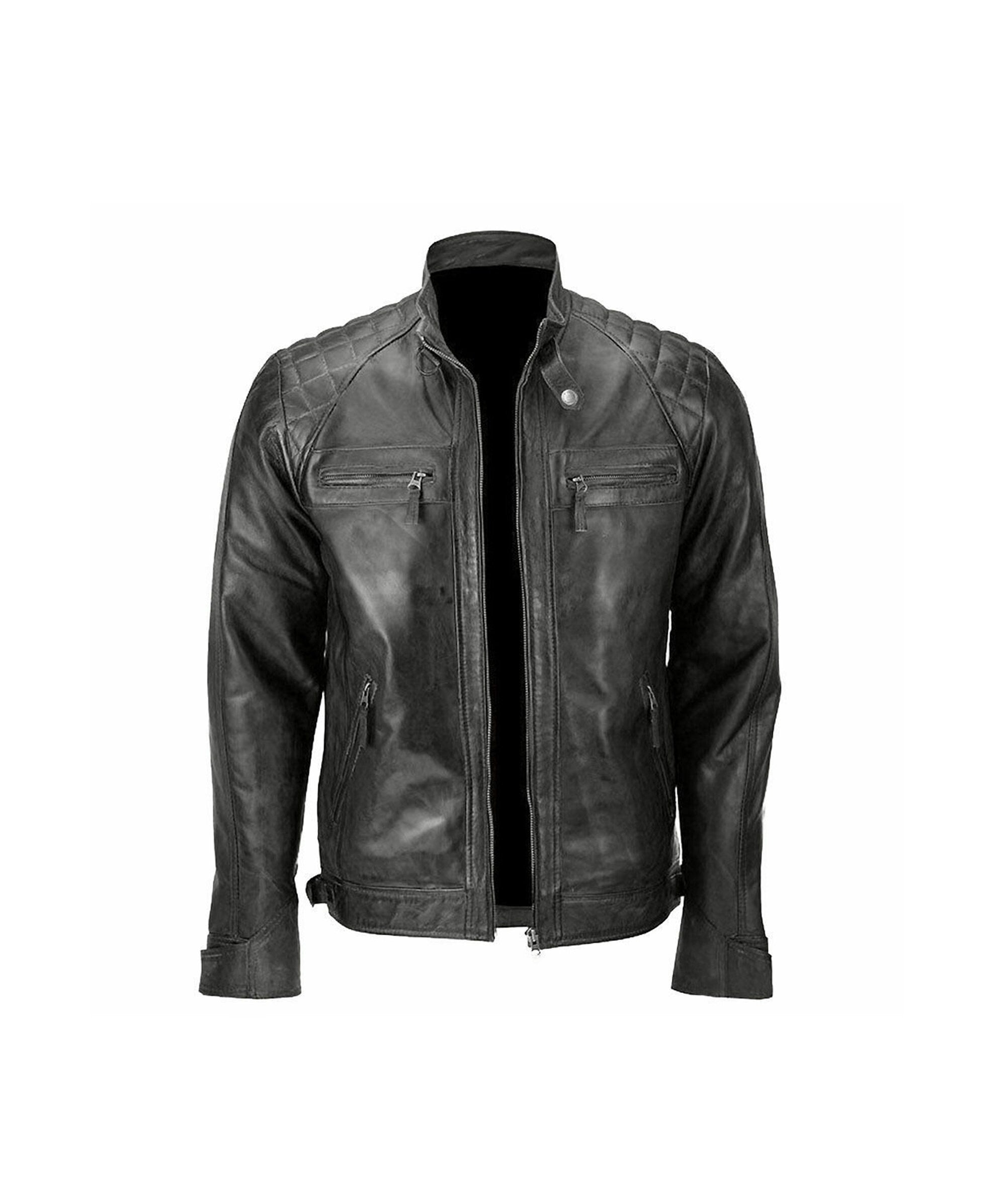 Black Cafe Racer Jacket Quilted Retro Jacket