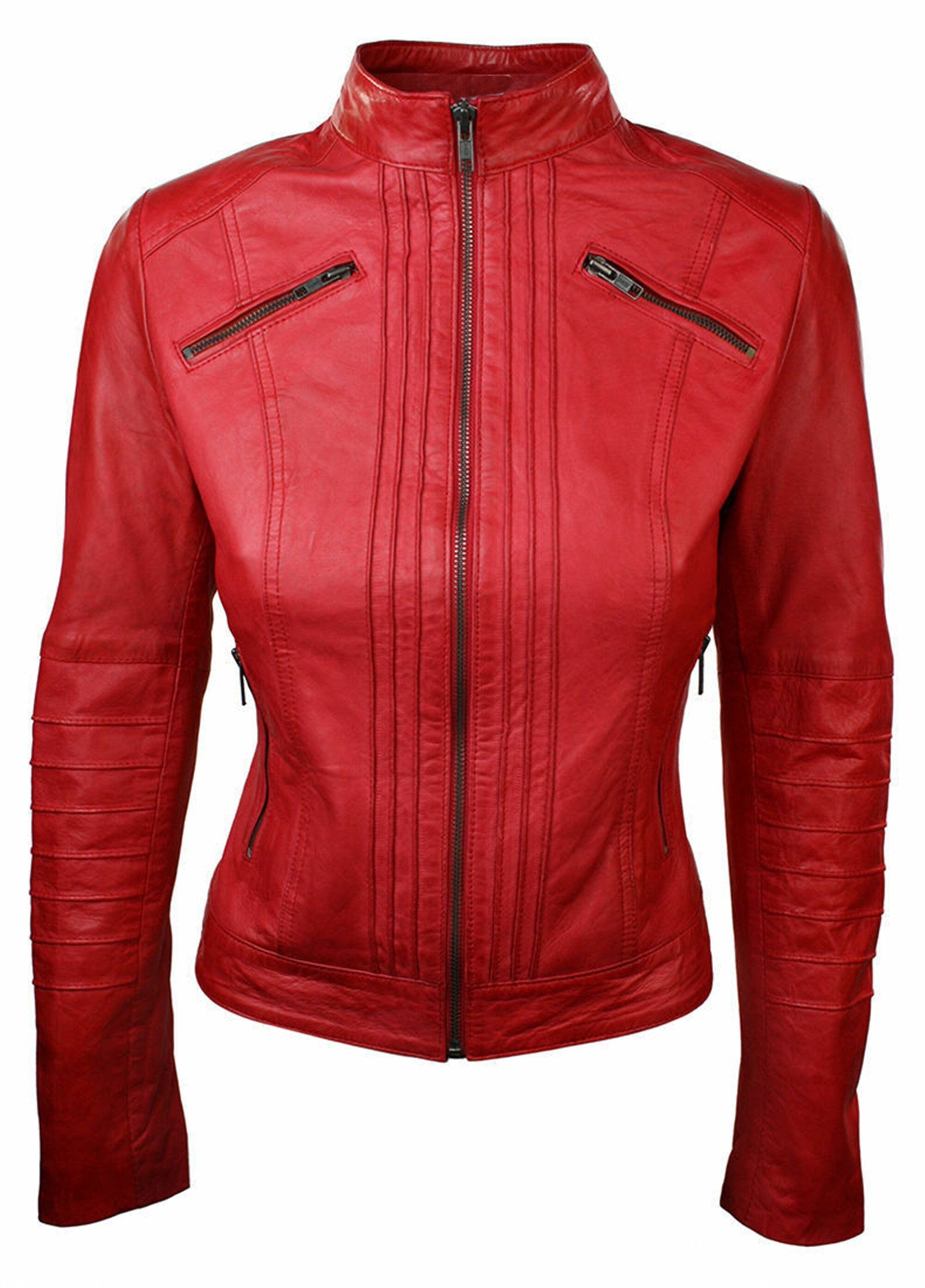 Vintage Red Leather Jacket Women