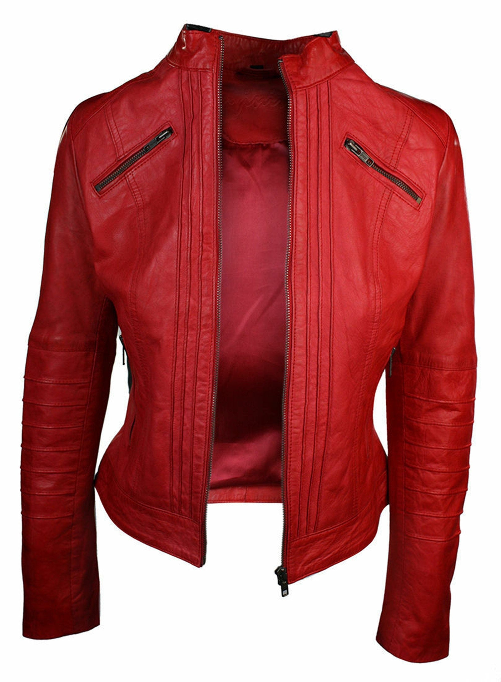 Vintage Red Leather Jacket Women