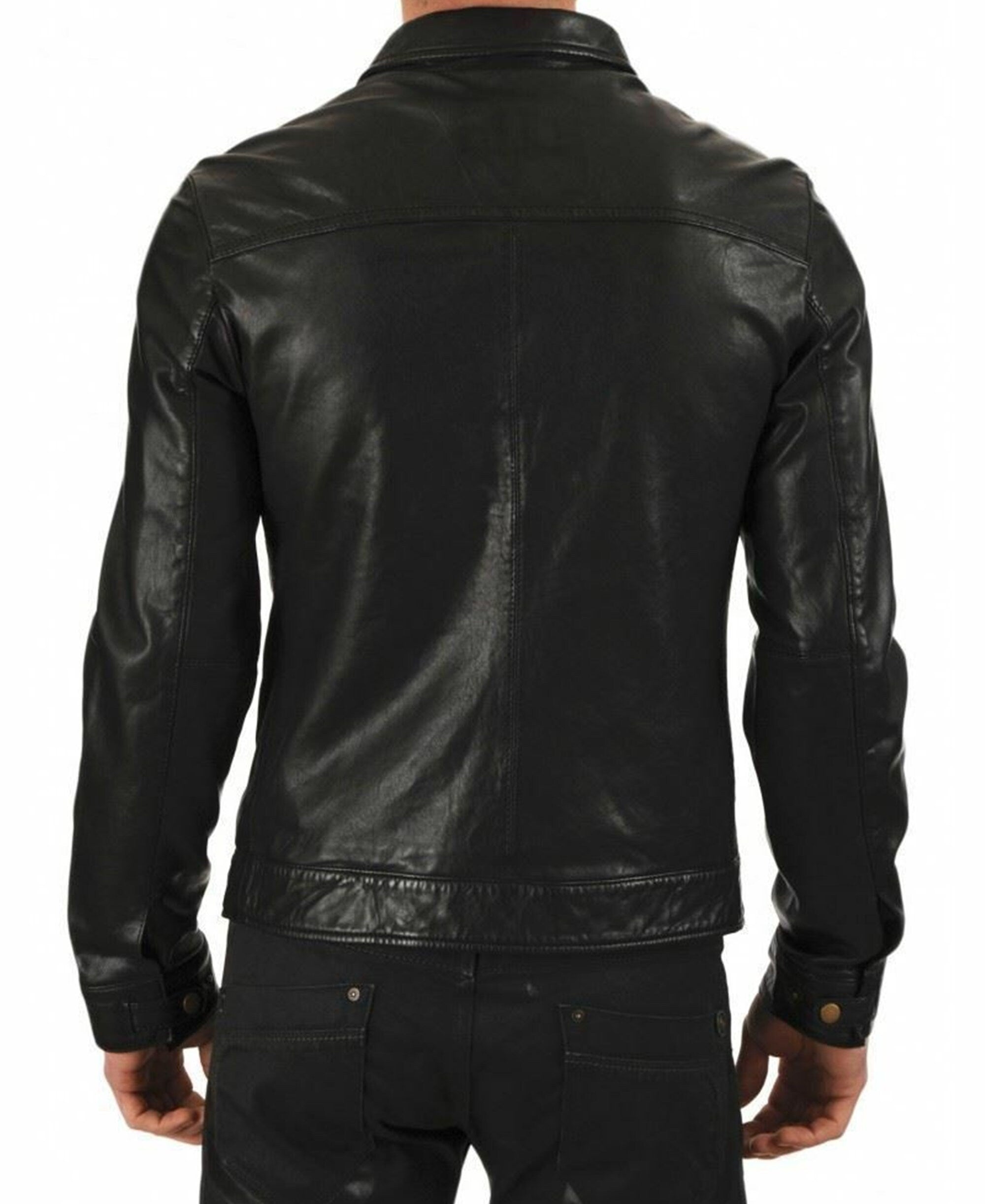 Black Sheepskin Leather Jacket For Mens