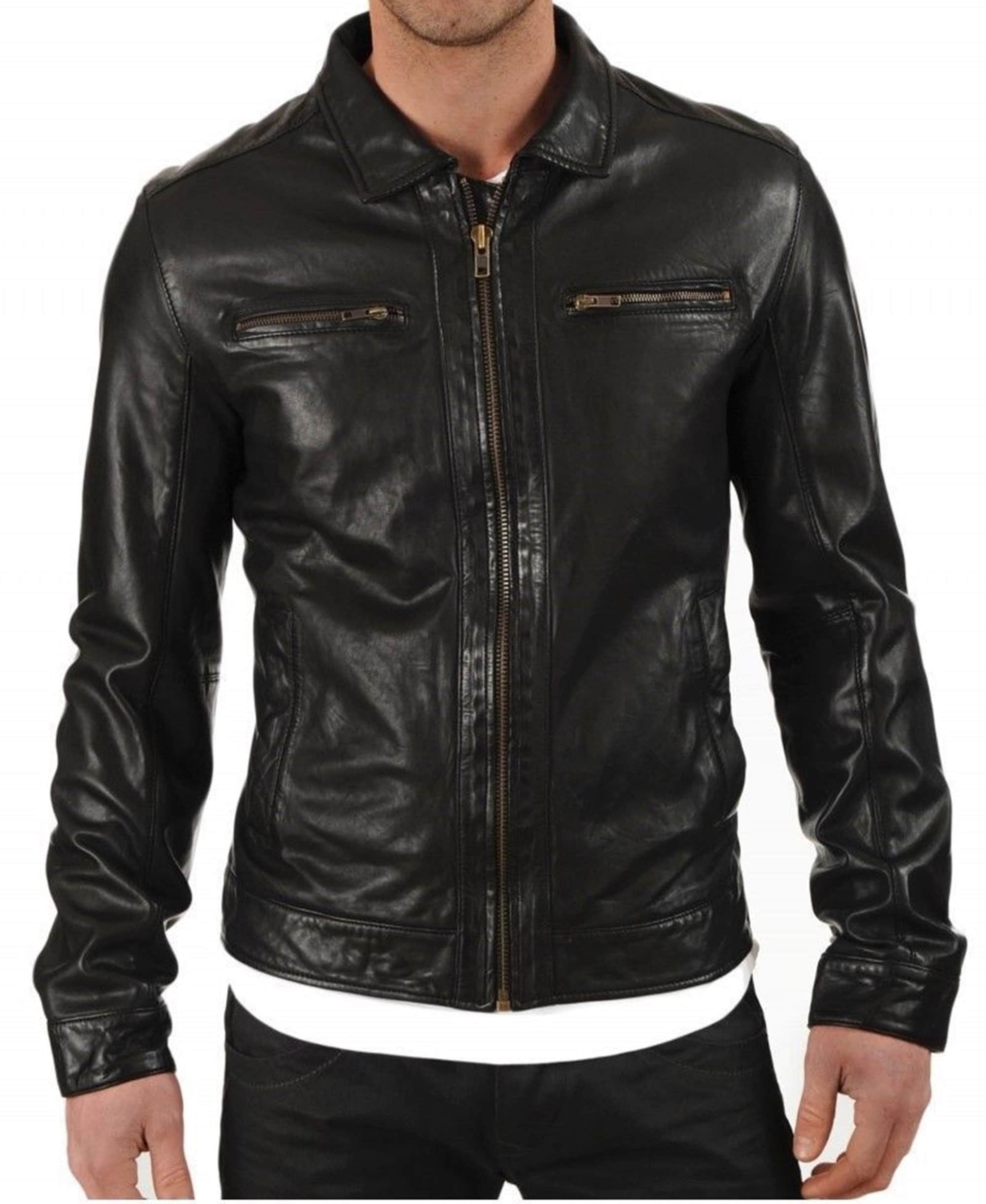 Black Sheepskin Leather Jacket For Mens