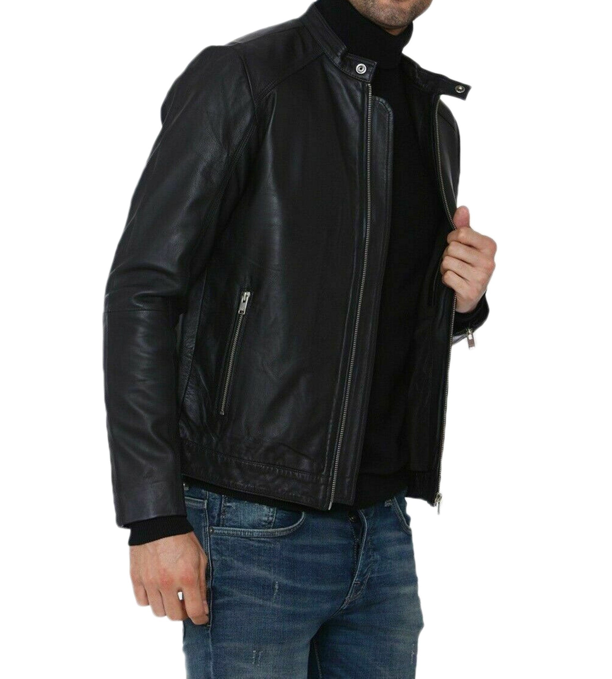 Men Black Sheepskin Leather Jacket For Mens