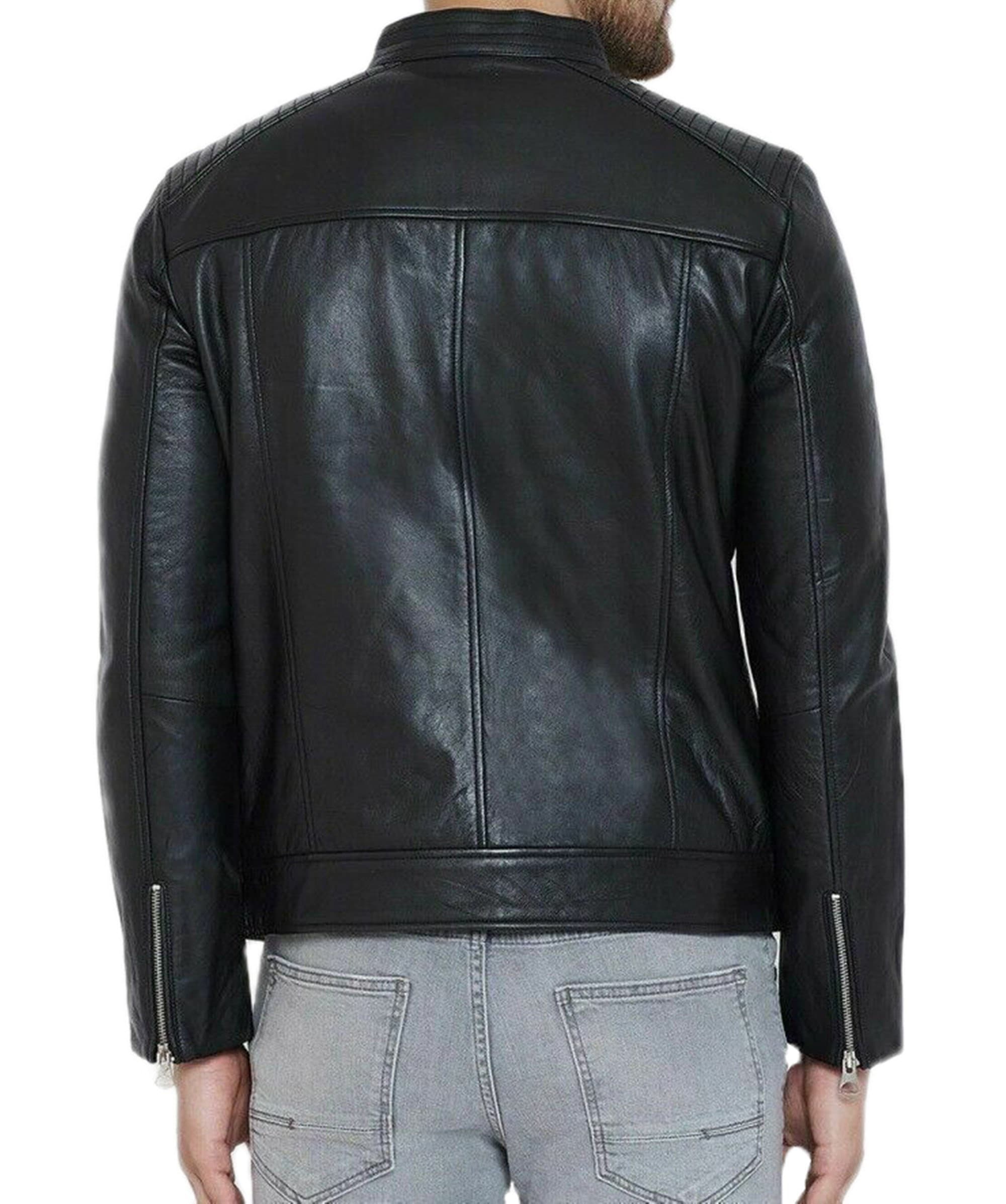 Hand Made Real Leather Top Stand Collar Jacket