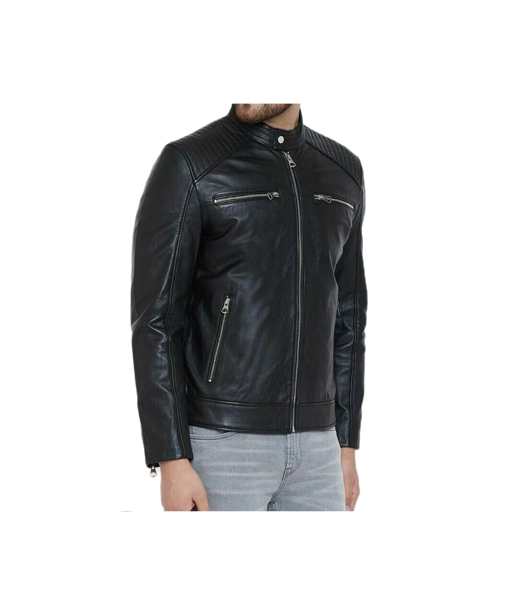 Hand Made Real Leather Top Stand Collar Jacket