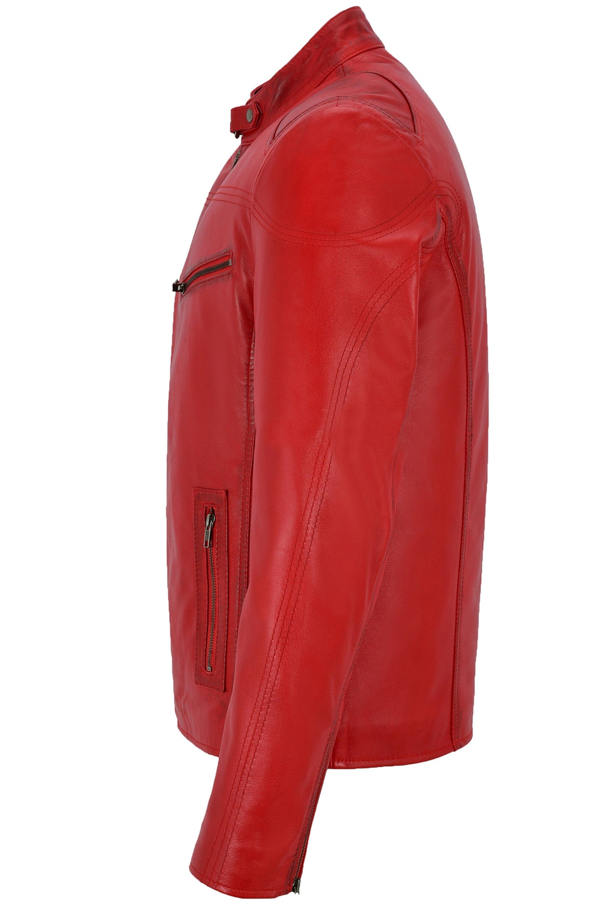Red Leather Biker Jacket Mens