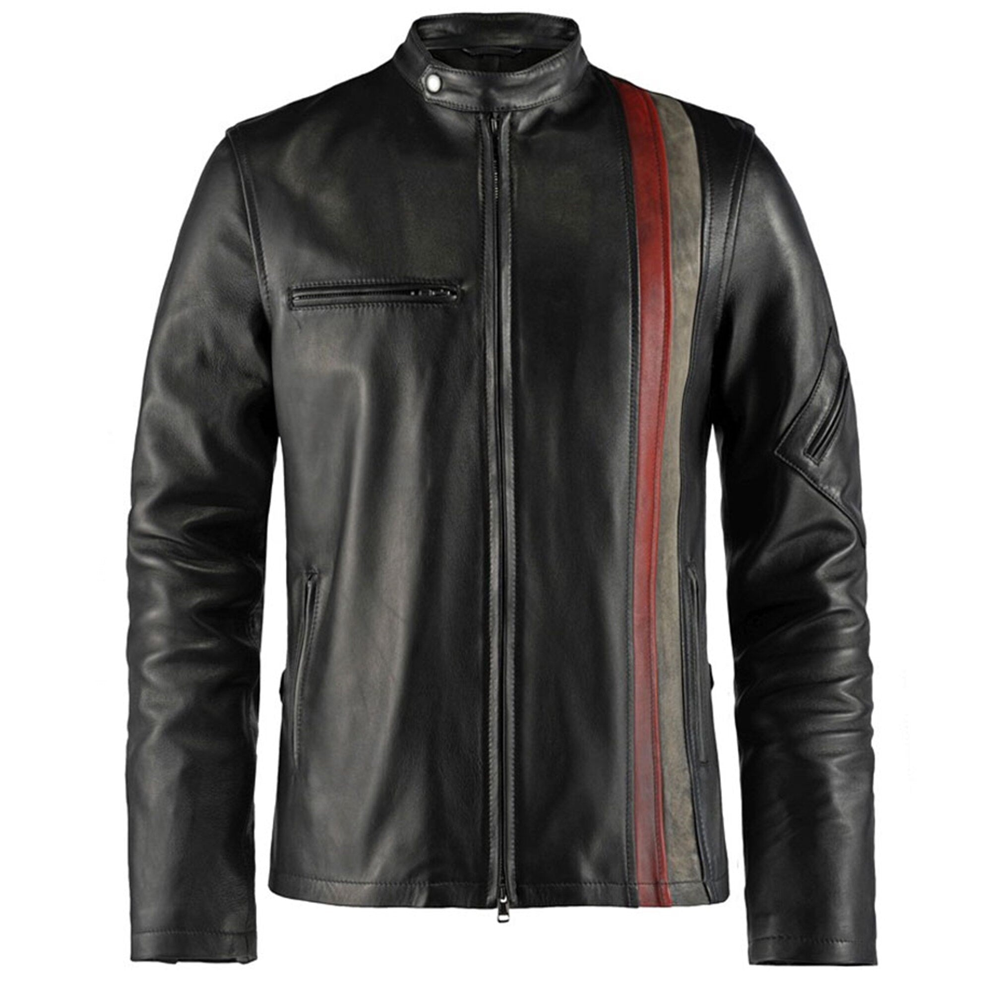 Red & White Wax Leather Stripes Jacket