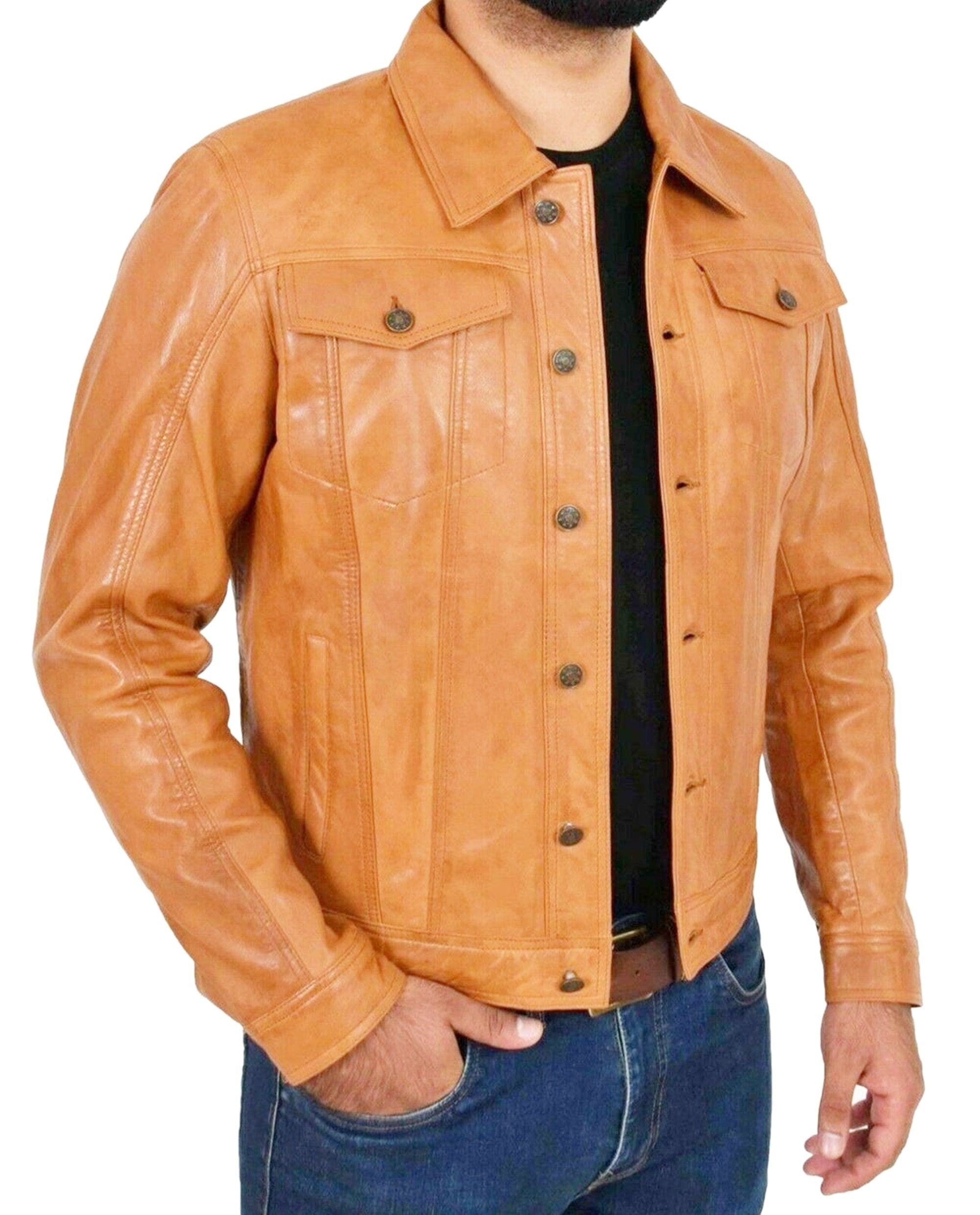 Mens Real Wax Tan Leather Shirt