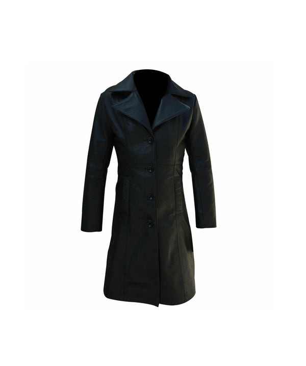 Black Leather Trench Coat Womens