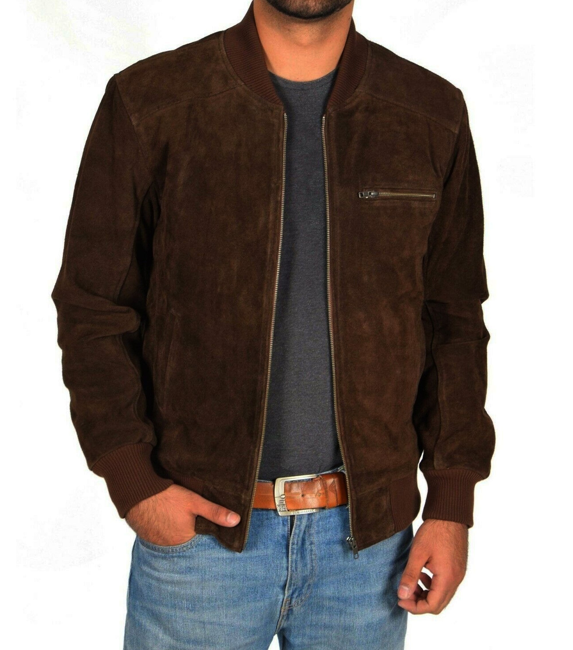 Men Suede Leather Handmade Casual Jacket