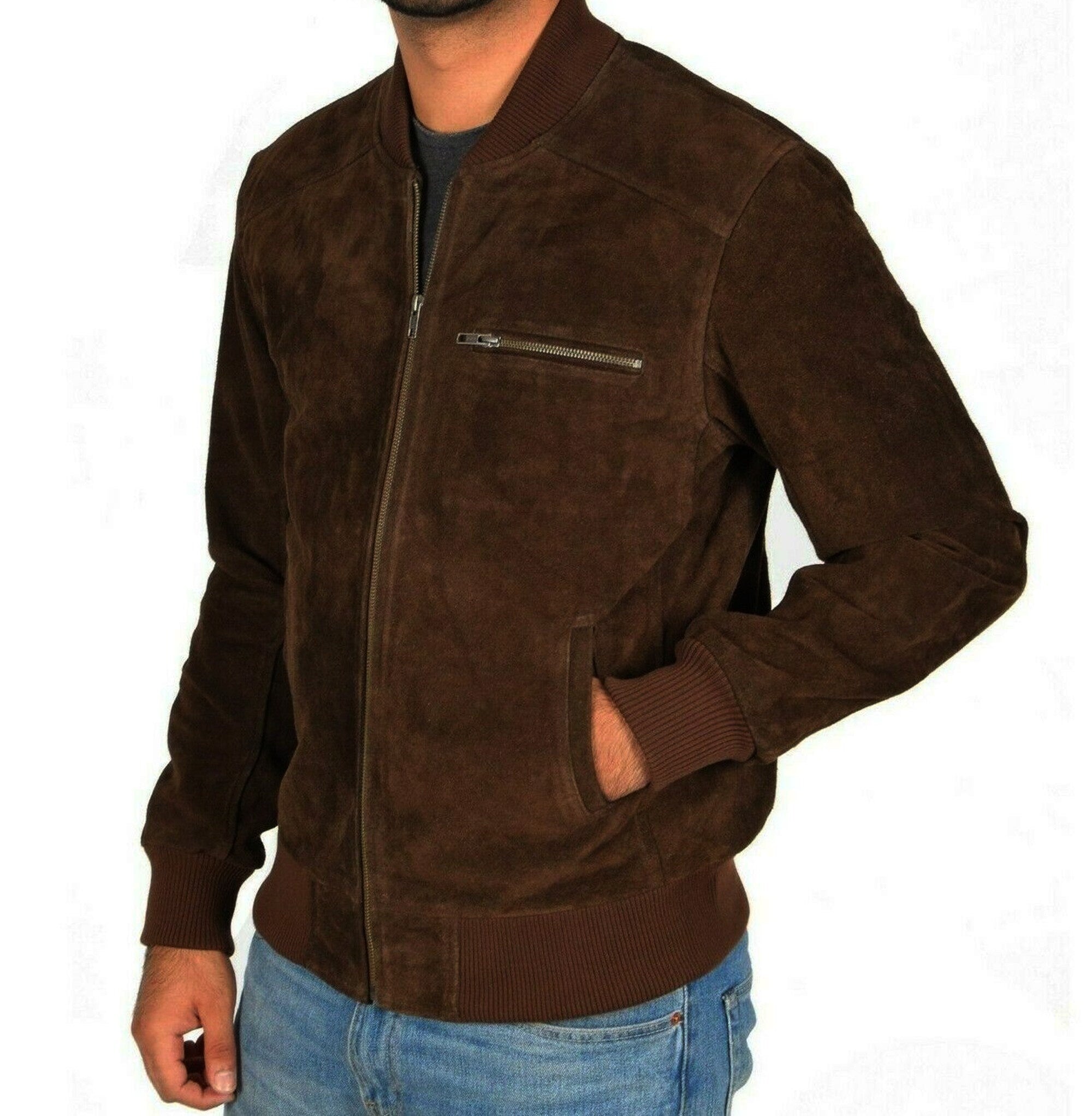 Men Suede Leather Handmade Casual Jacket