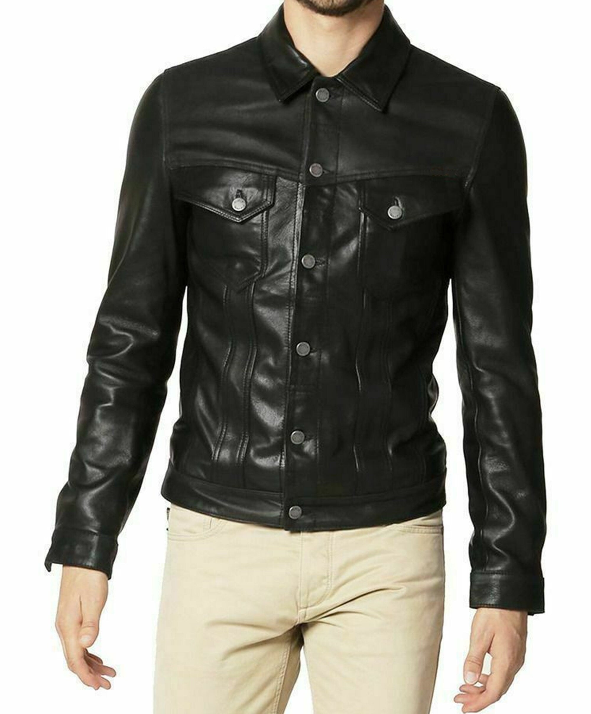 Mens Black Sheepskin Leather Shirt