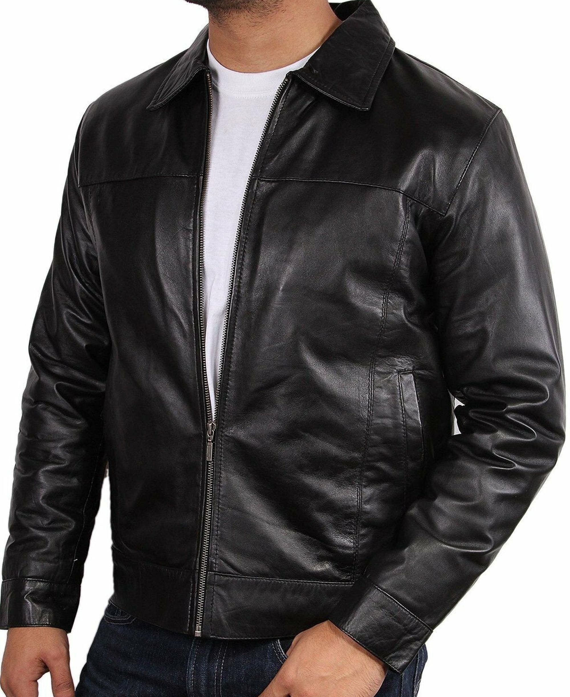 Black Real Leather Jacket Men Vintage Leather Jacket