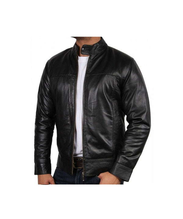 Mens Black Biker Leather Jacket