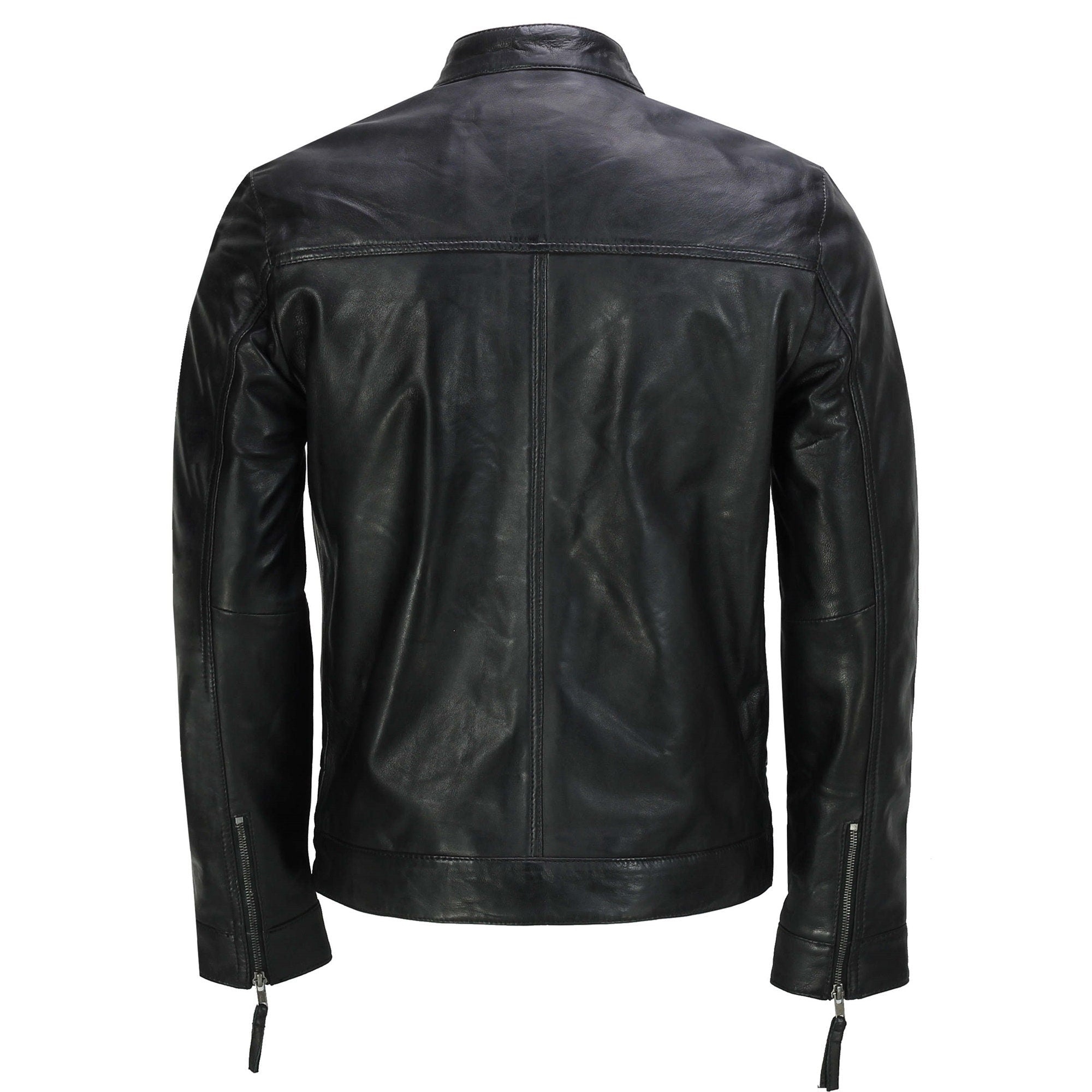 Black  Semi Aniline  Leather Jacket For Men