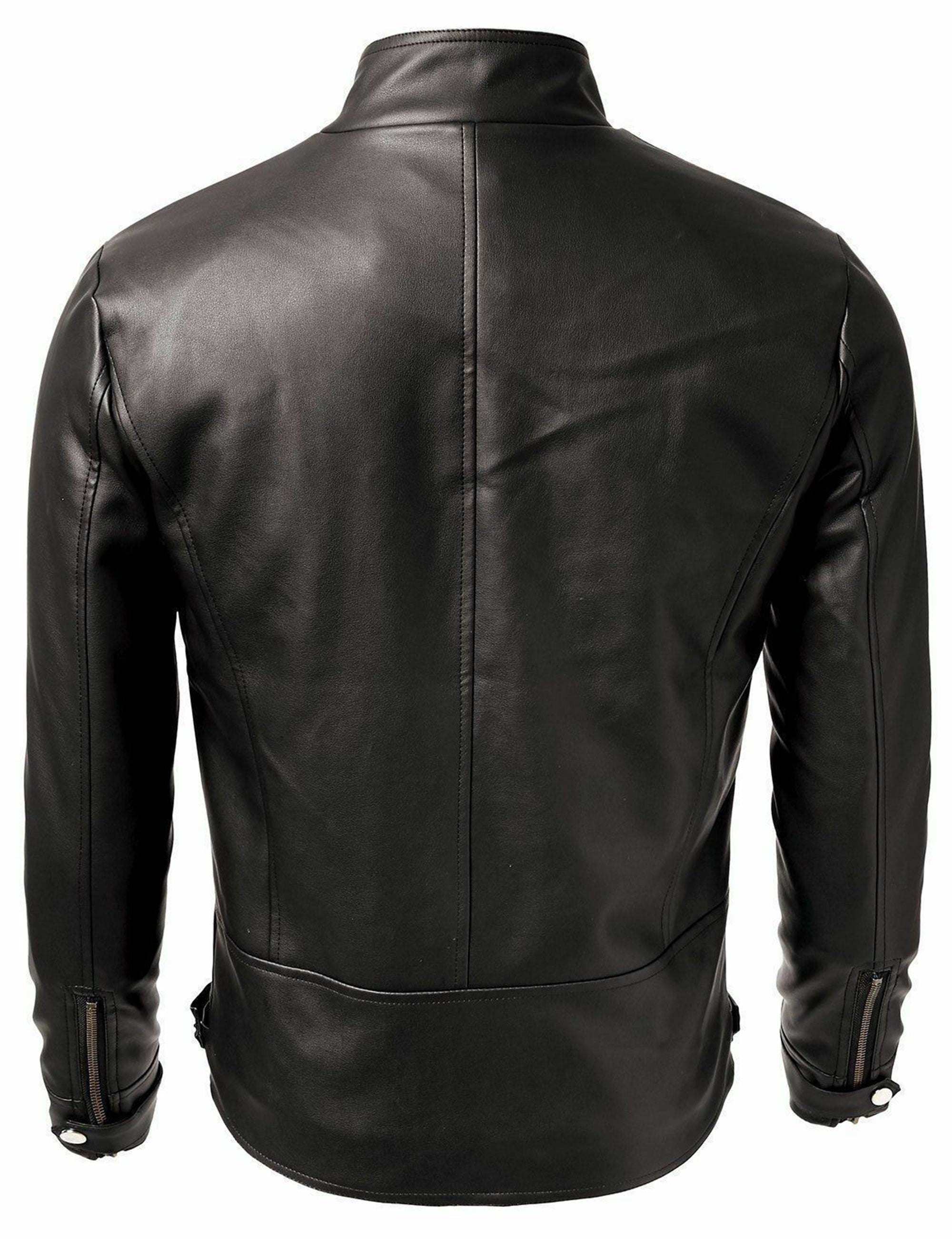 Black Vintage Leather Jacket Black Cafe Racer Jacket Quilted Retro Jacket
