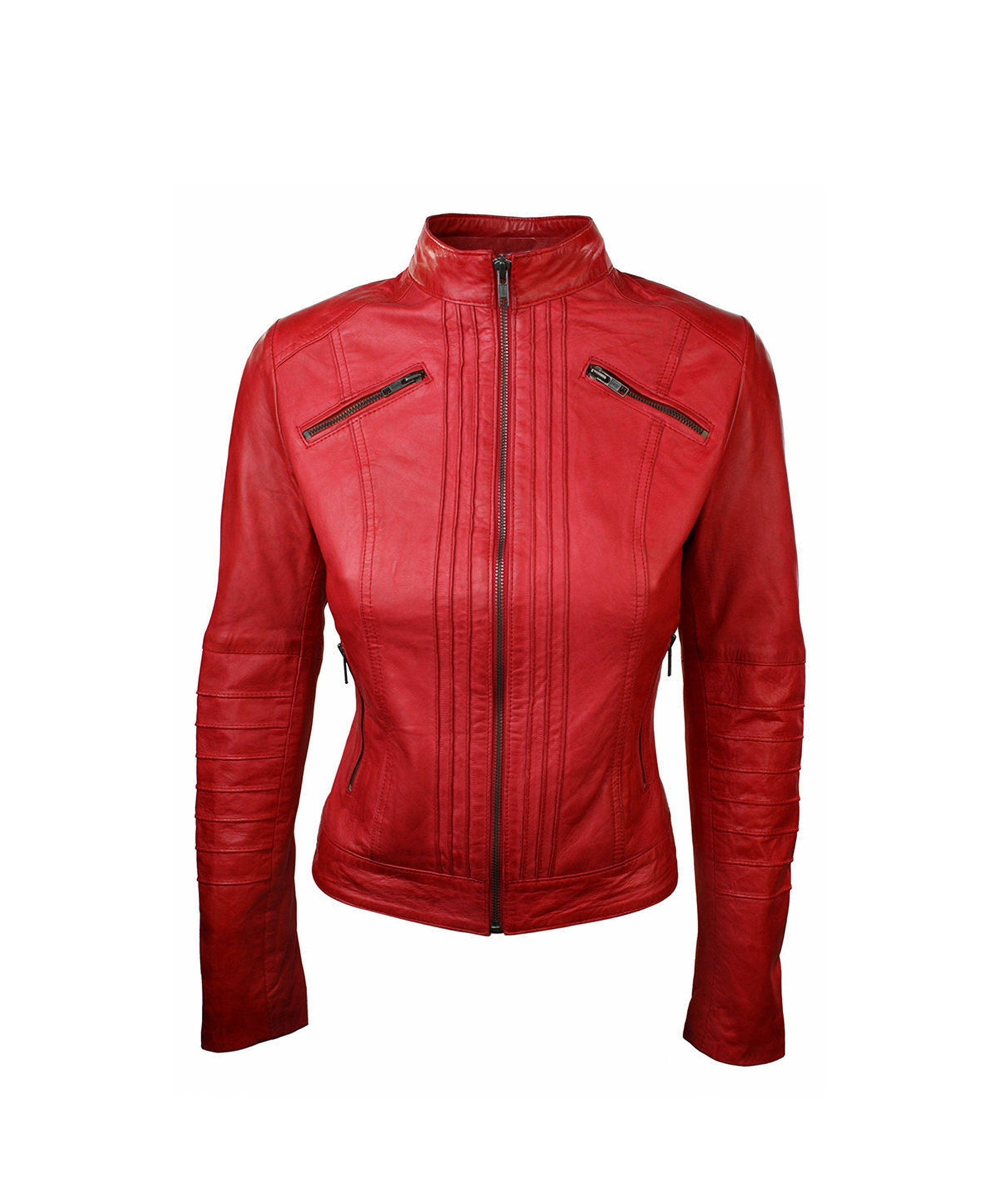 Vintage Red Leather Jacket Women