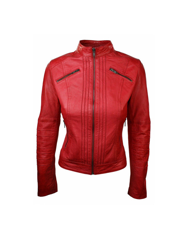 Vintage Red Leather Jacket Women