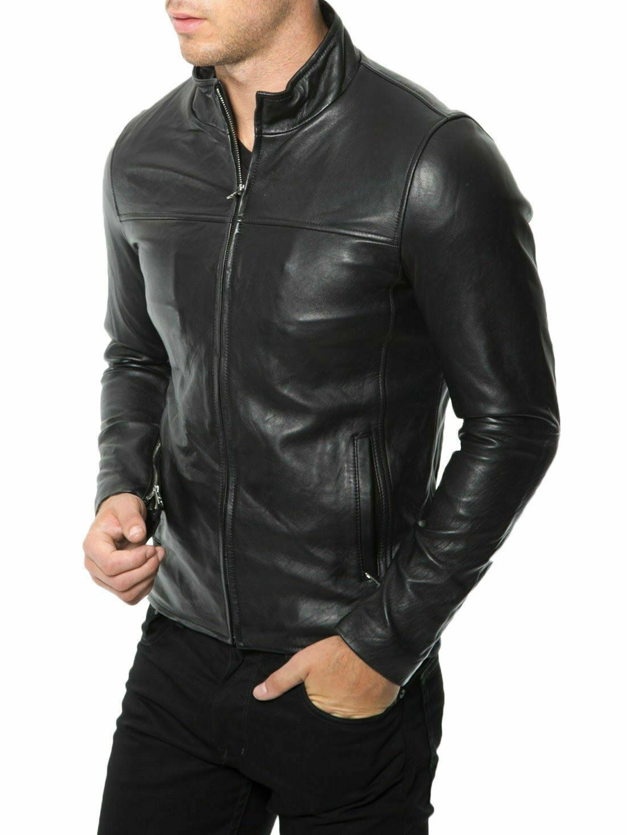 Black  Real Leather Jacket For Men