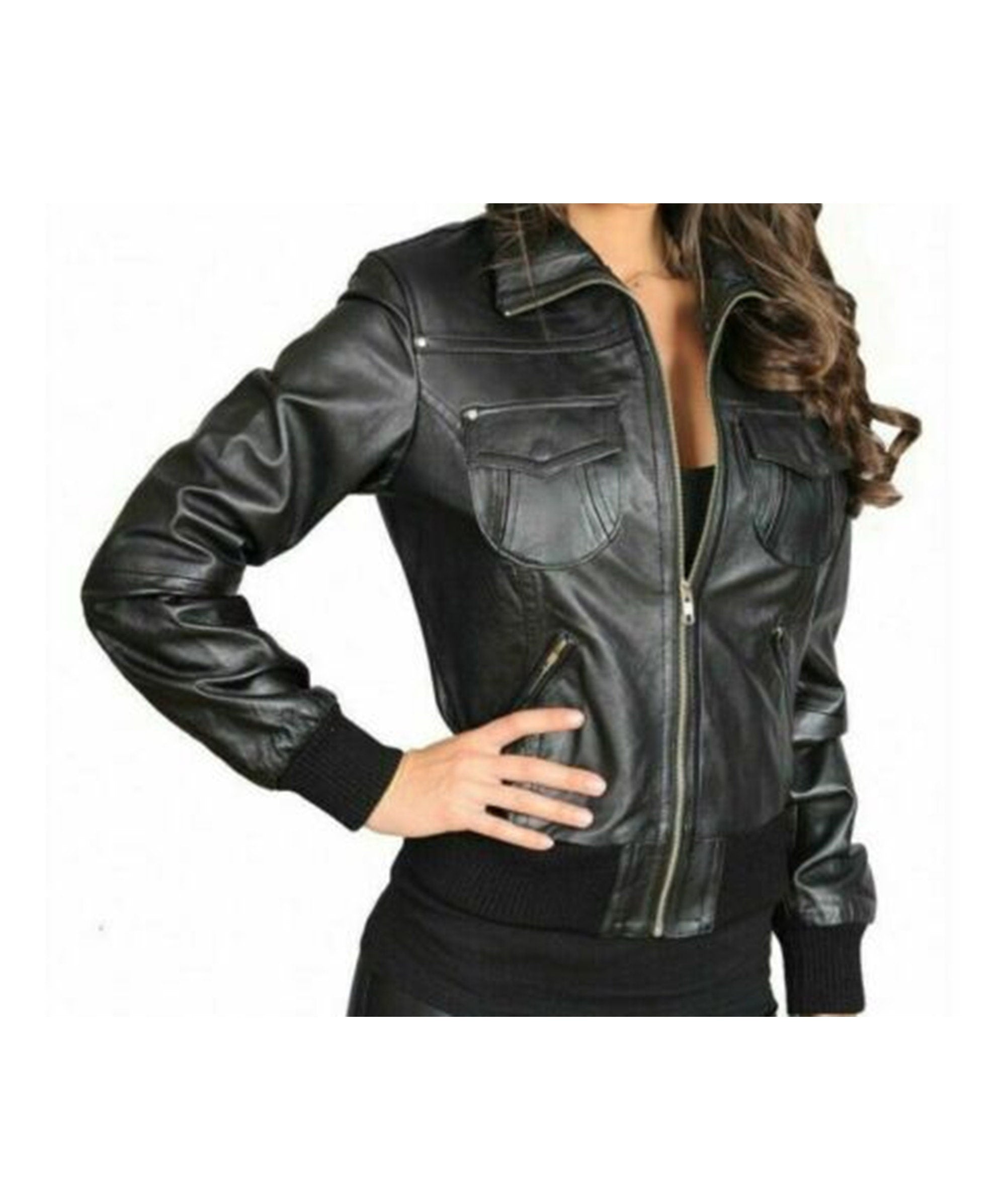 Black  Real  Leather Jacket Women