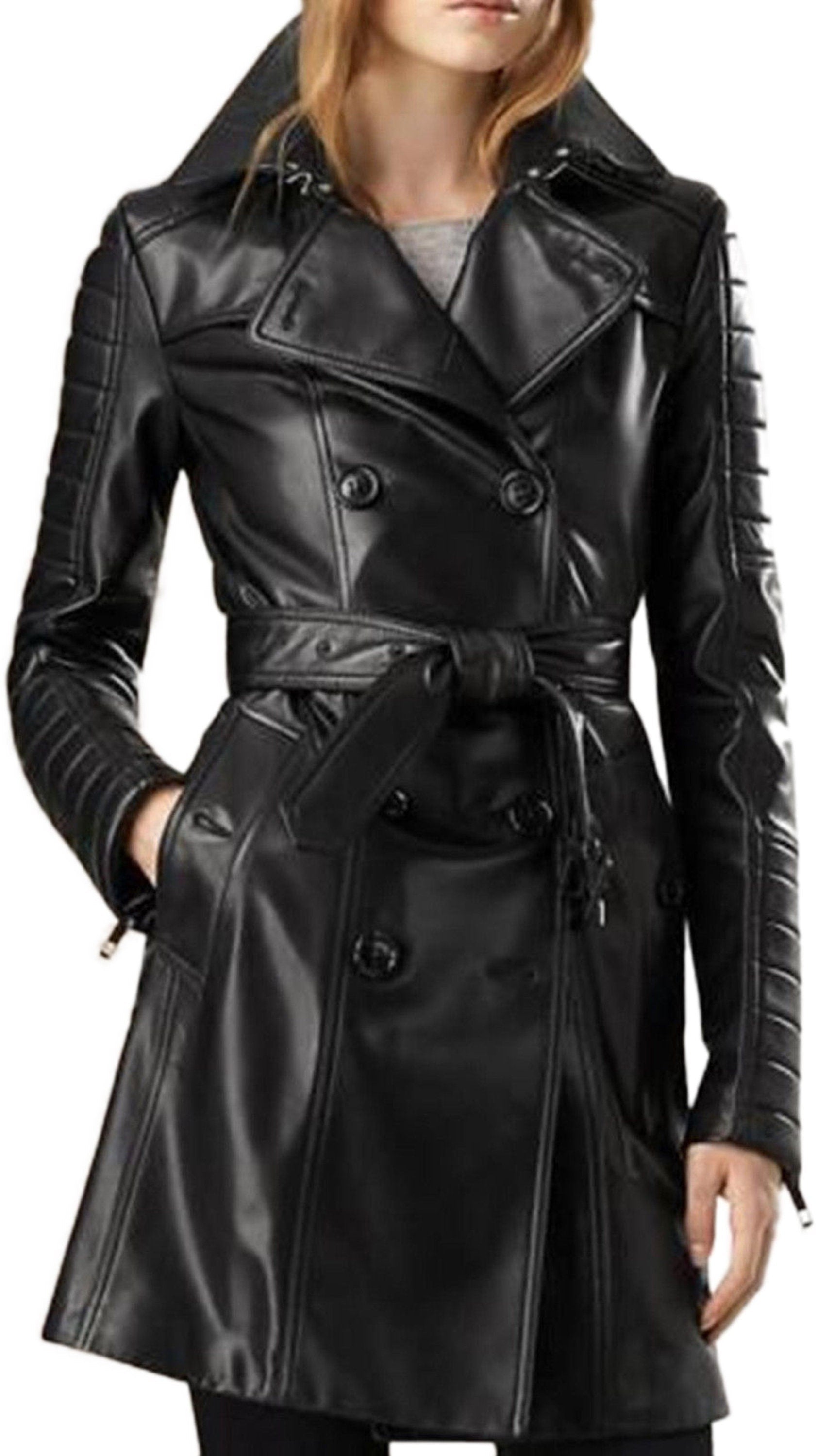 Women's Leather Trench Coat Black Leather Coat